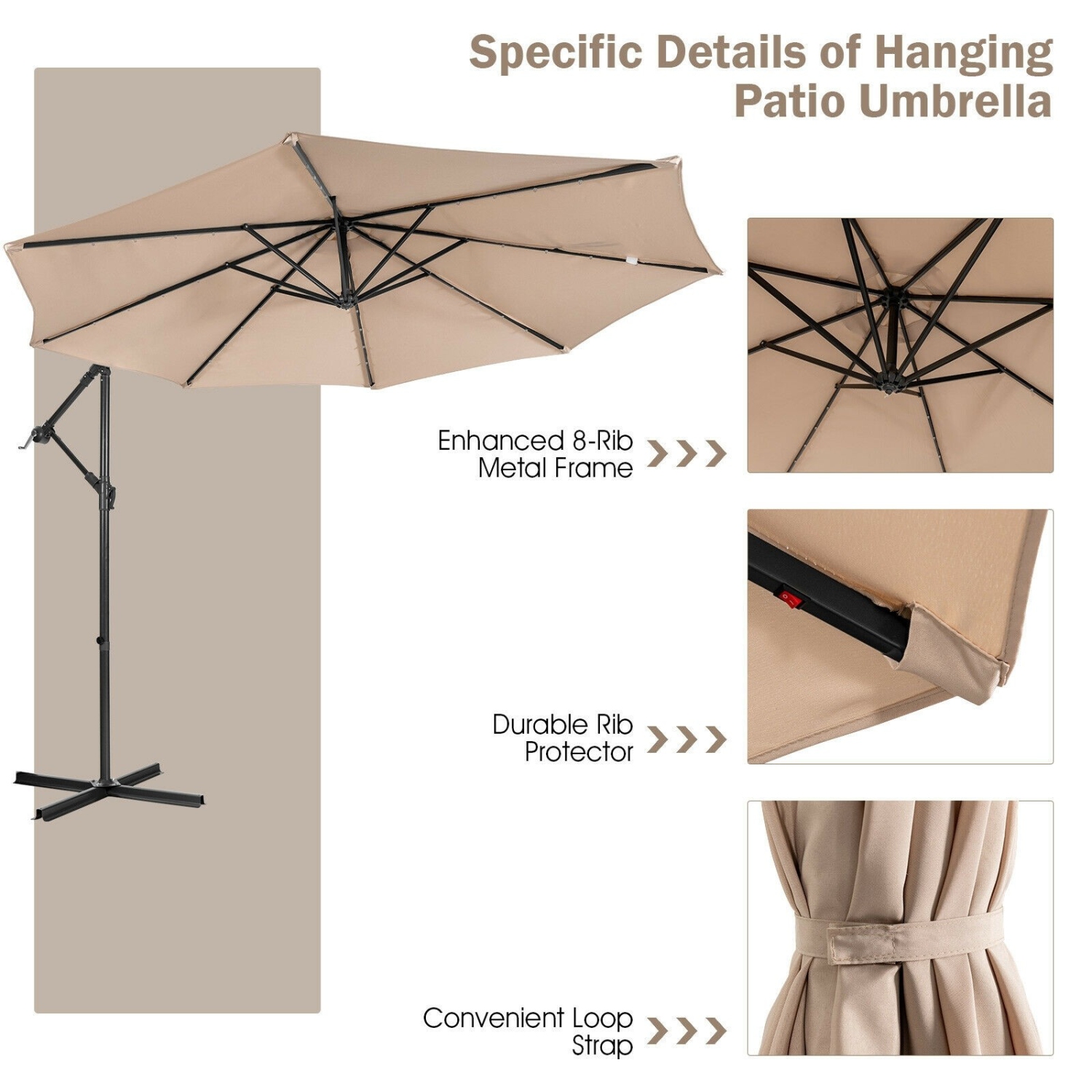 10 Feet Patio Cantilever Umbrella with Tilting System