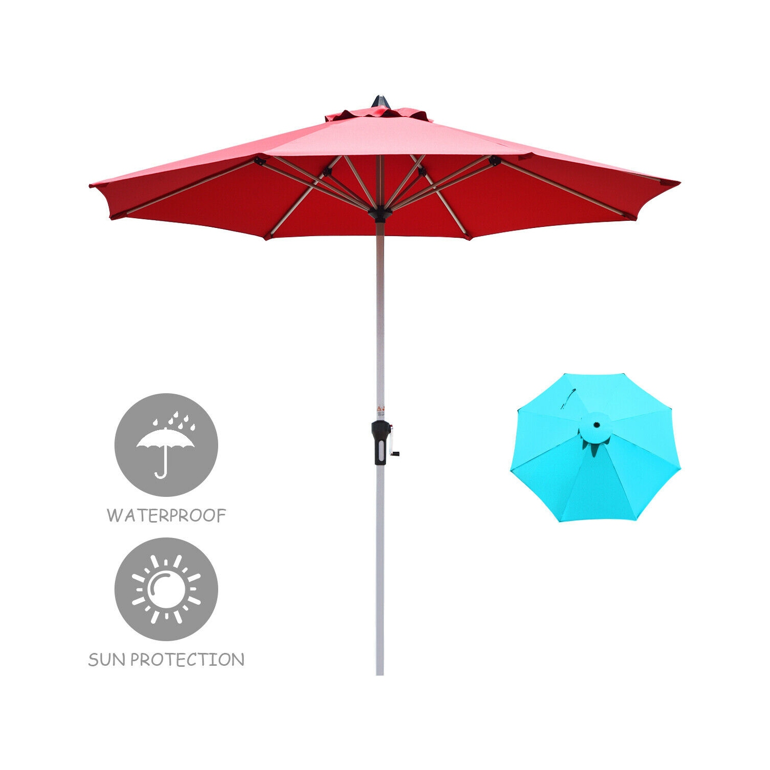 Parasol de marché extérieur de 9 pi pour patio avec poteau en aluminium sans base de poids bourgogne