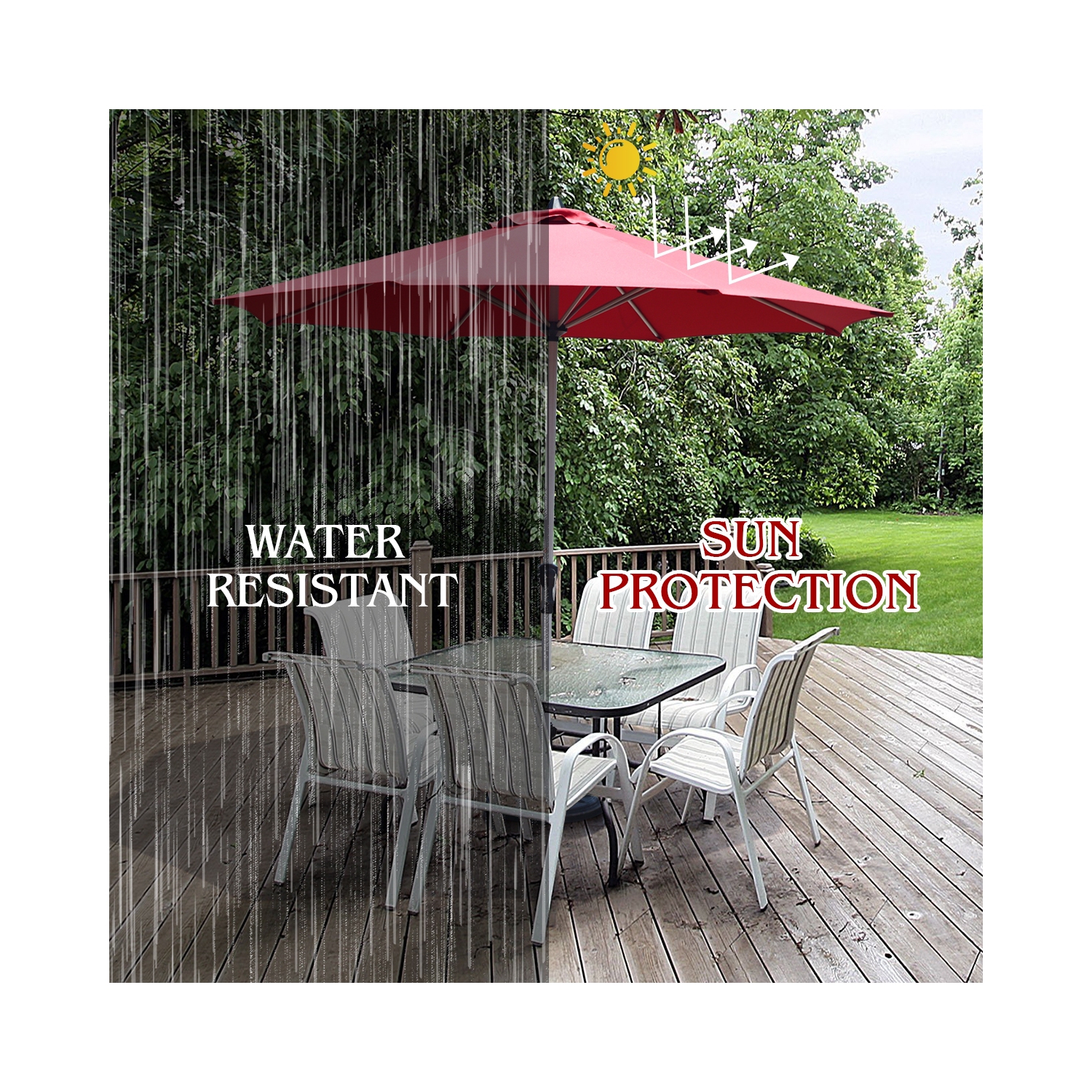 Parasol de marché extérieur de 9 pi pour patio avec poteau en aluminium sans base de poids bourgogne