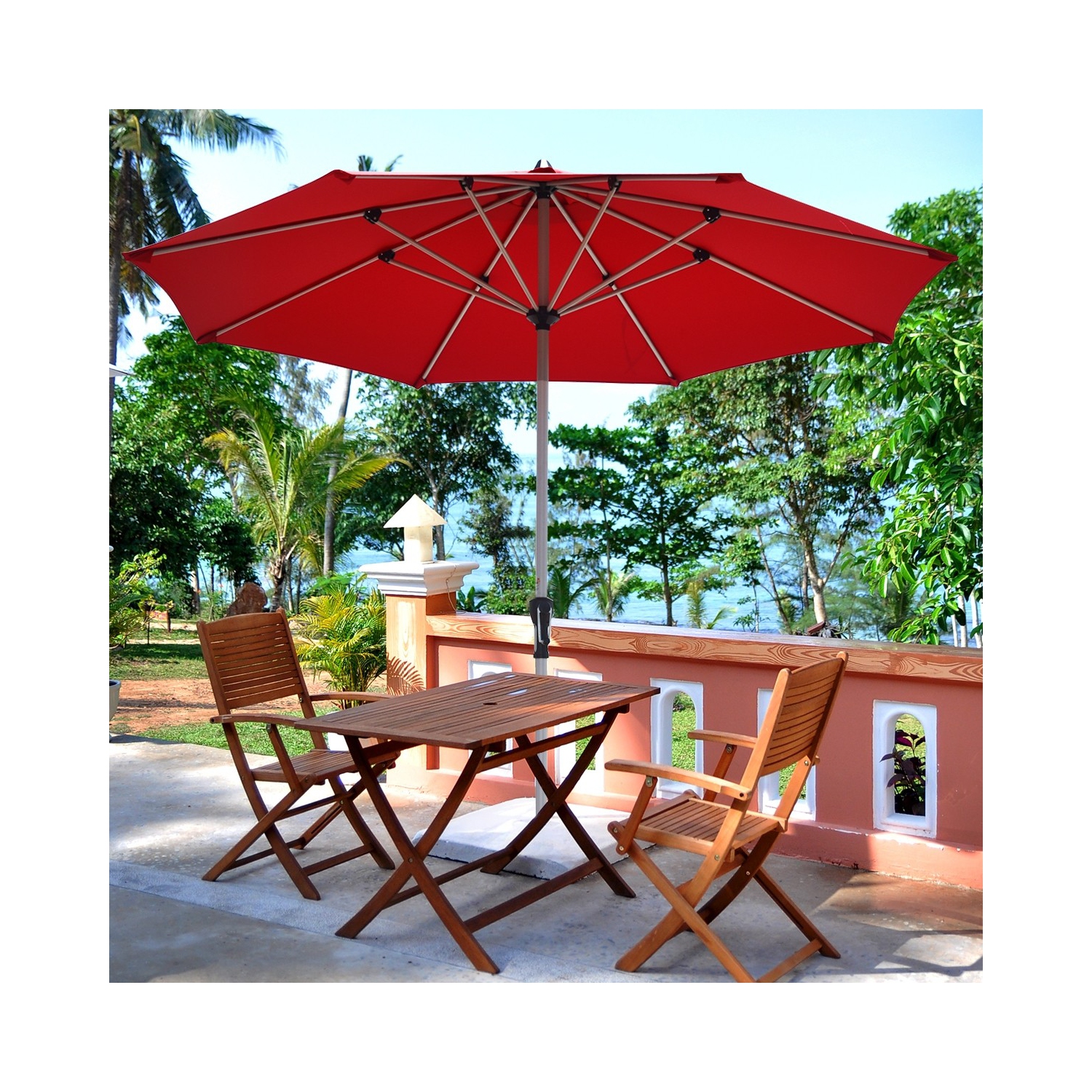 Parasol de marché extérieur de 9 pi pour patio avec poteau en aluminium sans base de poids bourgogne