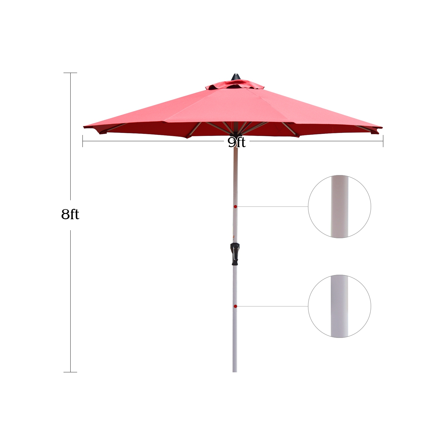 Parasol de marché extérieur de 9 pi pour patio avec poteau en aluminium sans base de poids bourgogne