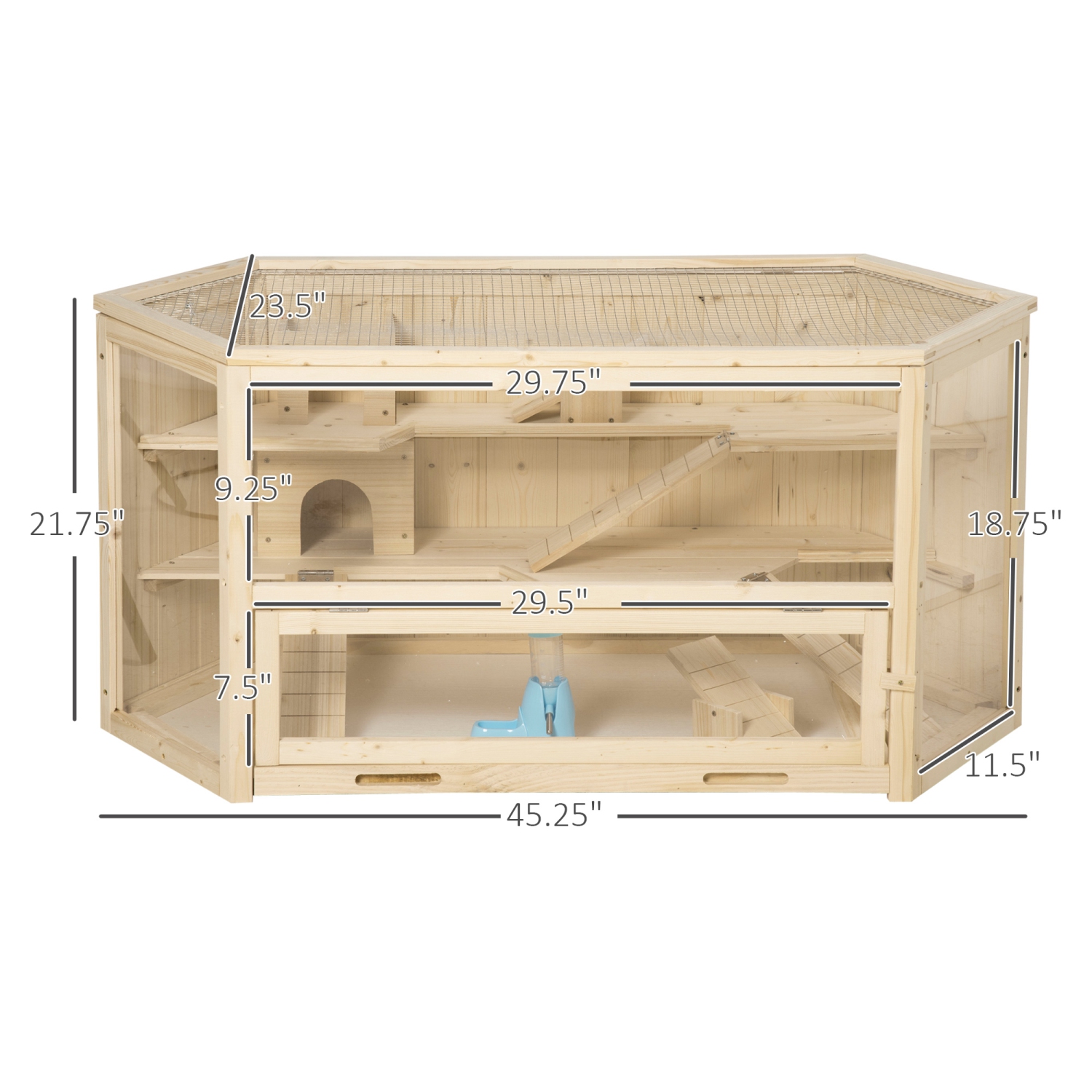 PawHut Wooden Large Hamster Cage Mouse Rats Small Animal Exercise Play House 3 Tier with Tray, Seesaws, Water Bottle, Activity Center