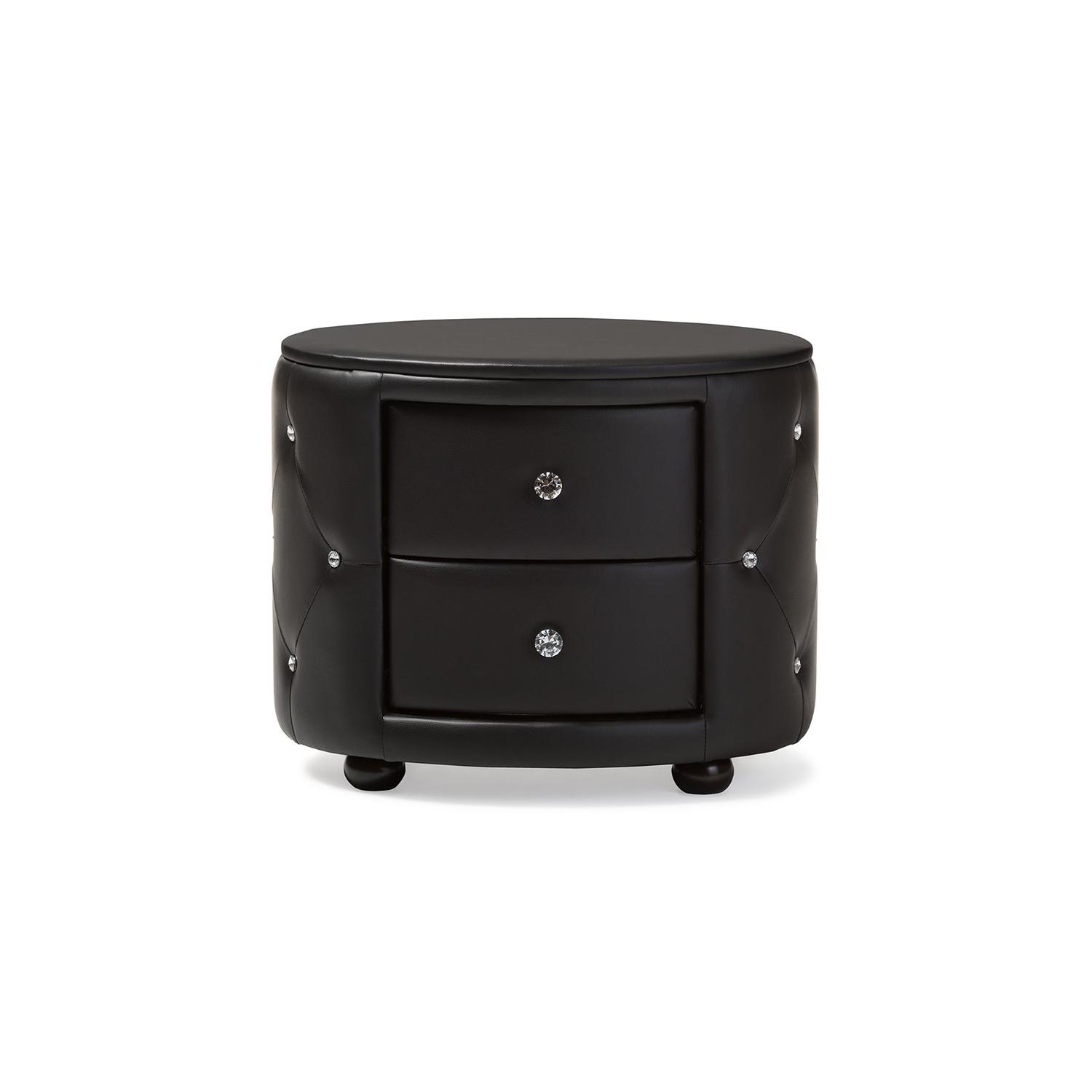 Bowery Hill 2 Drawer Faux Leather Tufted Nightstand in Black