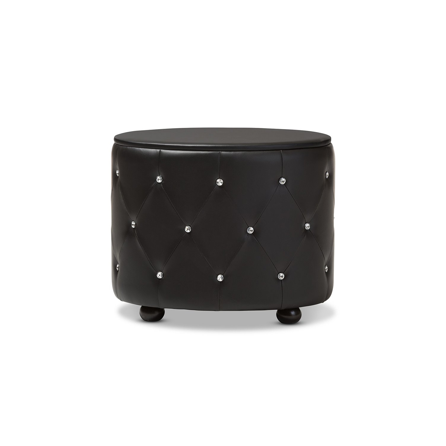 Bowery Hill 2 Drawer Faux Leather Tufted Nightstand in Black