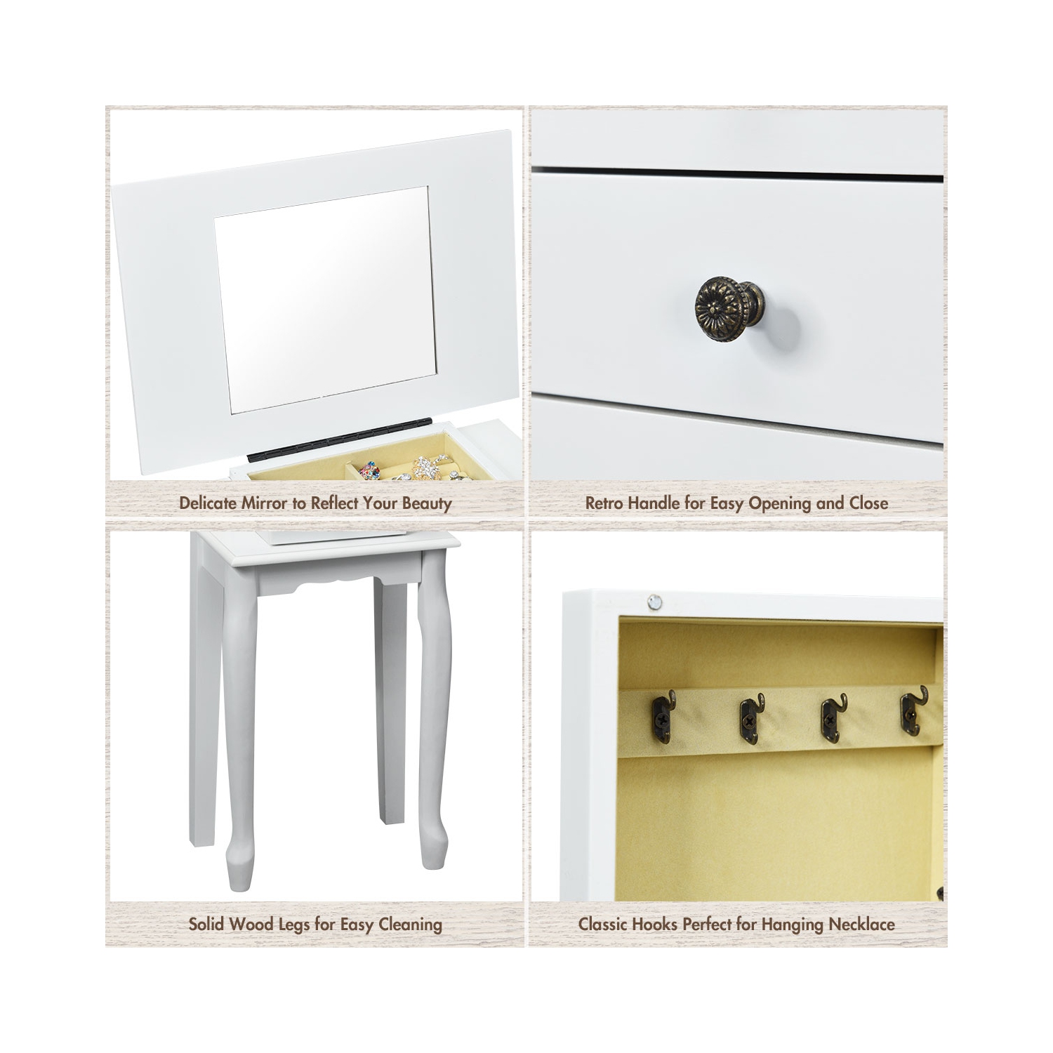 Gymax Mirrored Armoire Jewelry Cabinet Free Standing Organizer Storage Box Chest Black/White