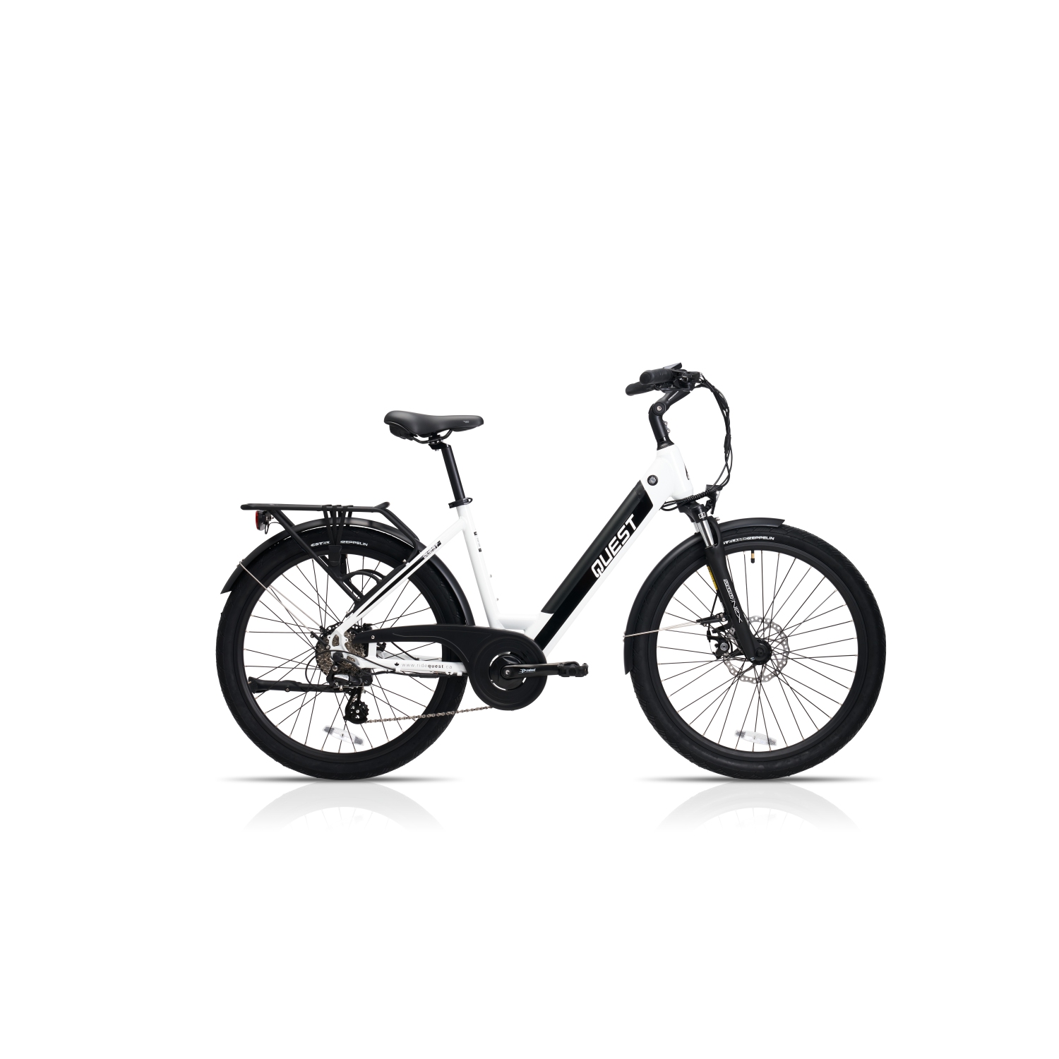QUEST HUB 26" Urban Electric Bike (350W Motor, 36V/11.6Ah Battery, 8 Speed) – White/Black