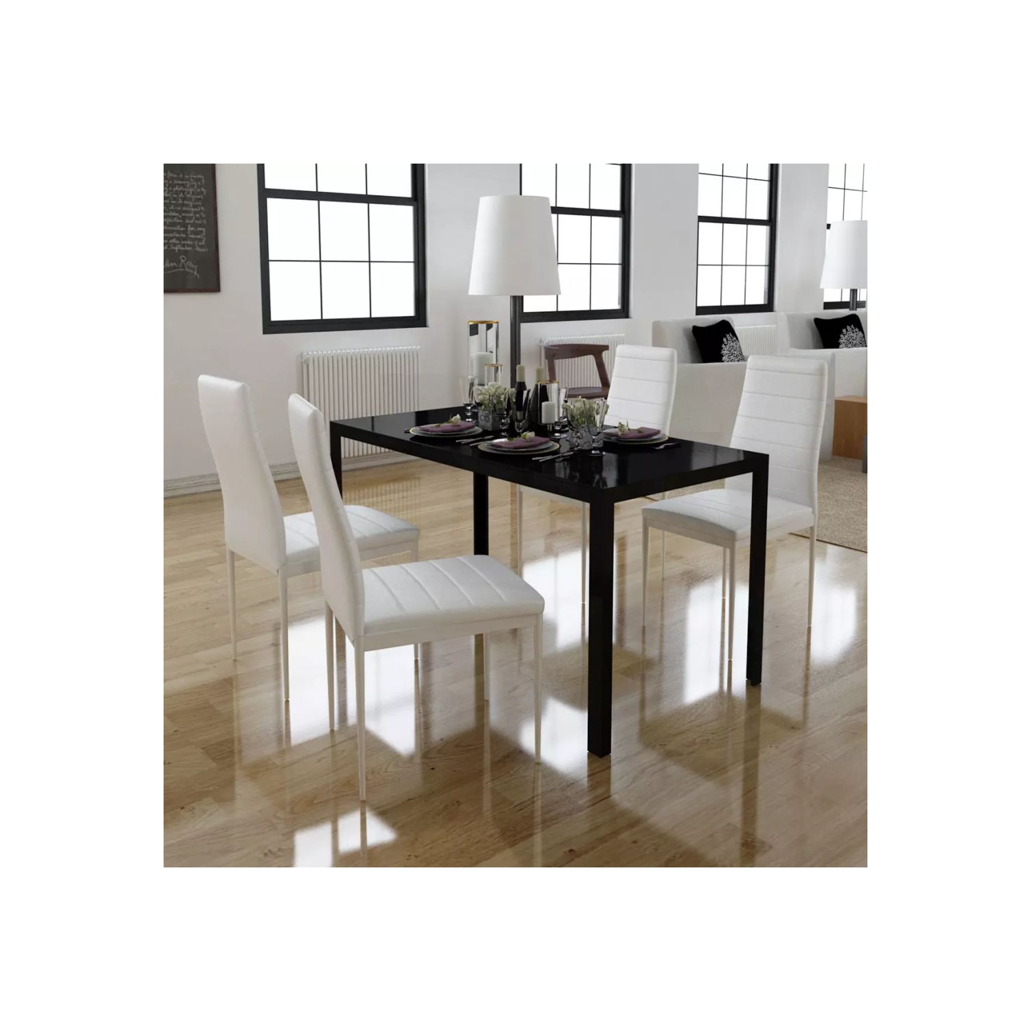 vidaXL Five Piece Dining Table and Chair Set Black and White