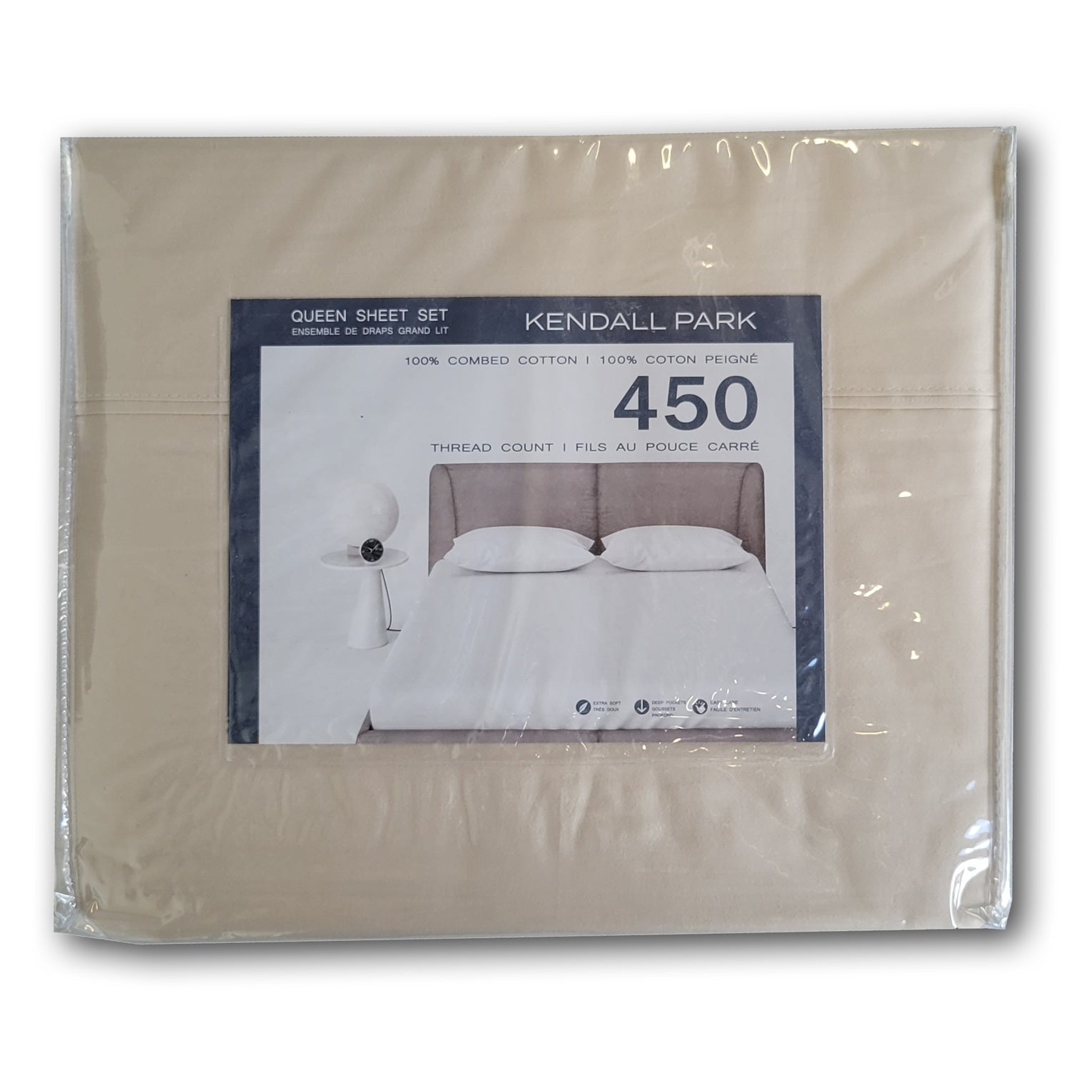 Cotton House - 100% Cotton Sheet Set, 450 Thread Count, Queen Size, Beige