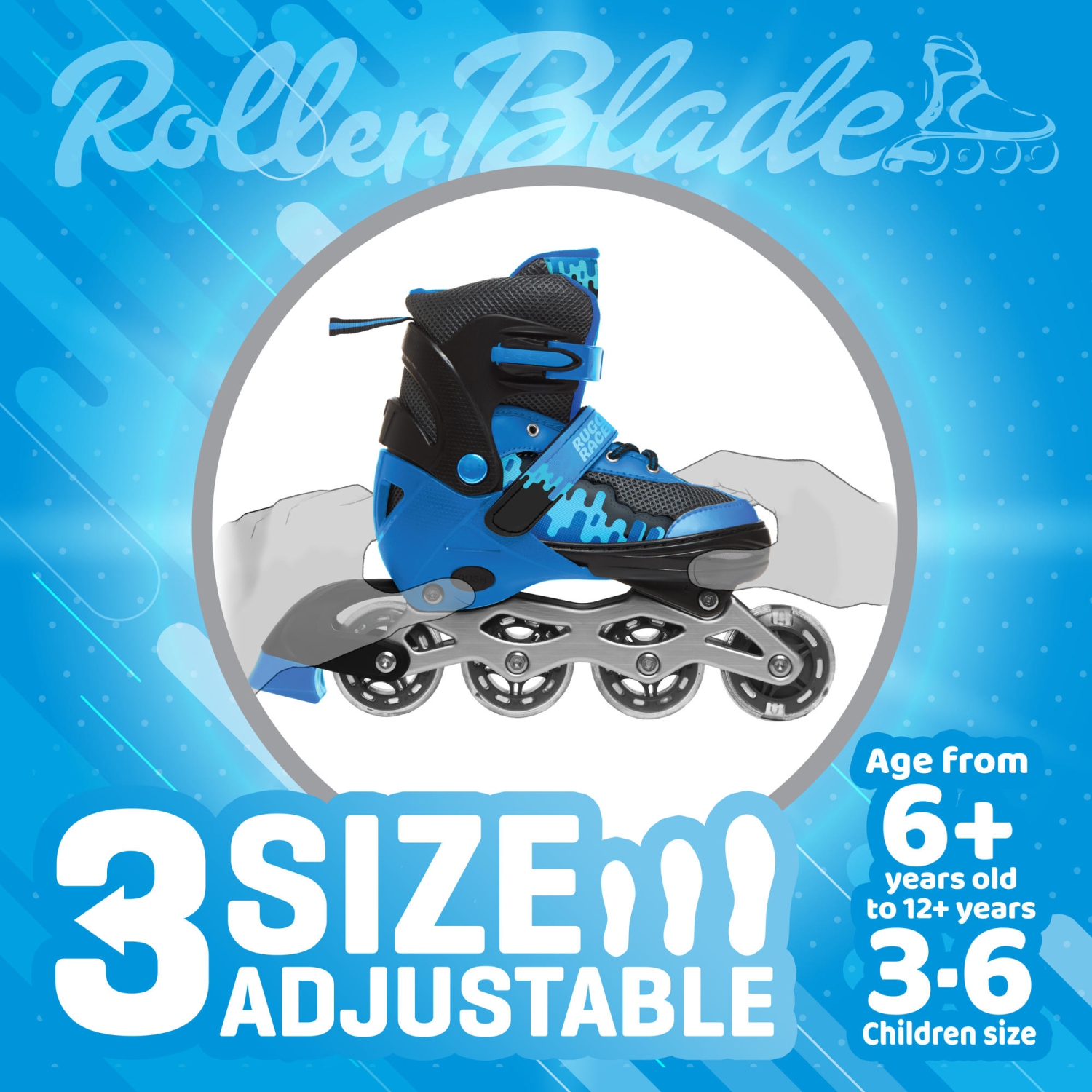 Rugged Racers Kids Adjustable And Convertible Rollerblade And Ice Skate, Medium, Blue
