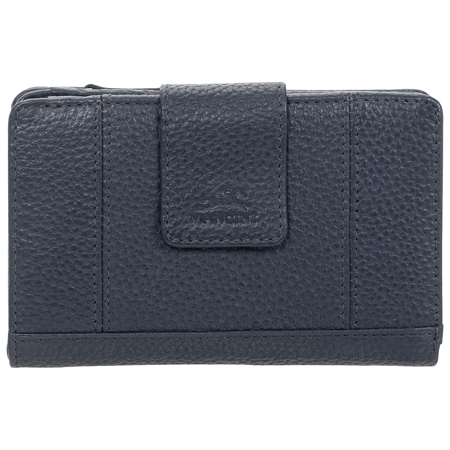 Mancini Pebble RFID Genuine Leather Bi-fold 17-Slot Clutch Wallet - Navy