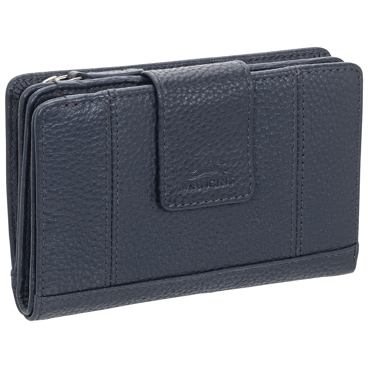 Mancini Pebble RFID Genuine Leather Bi-fold 17-Slot Clutch Wallet - Navy