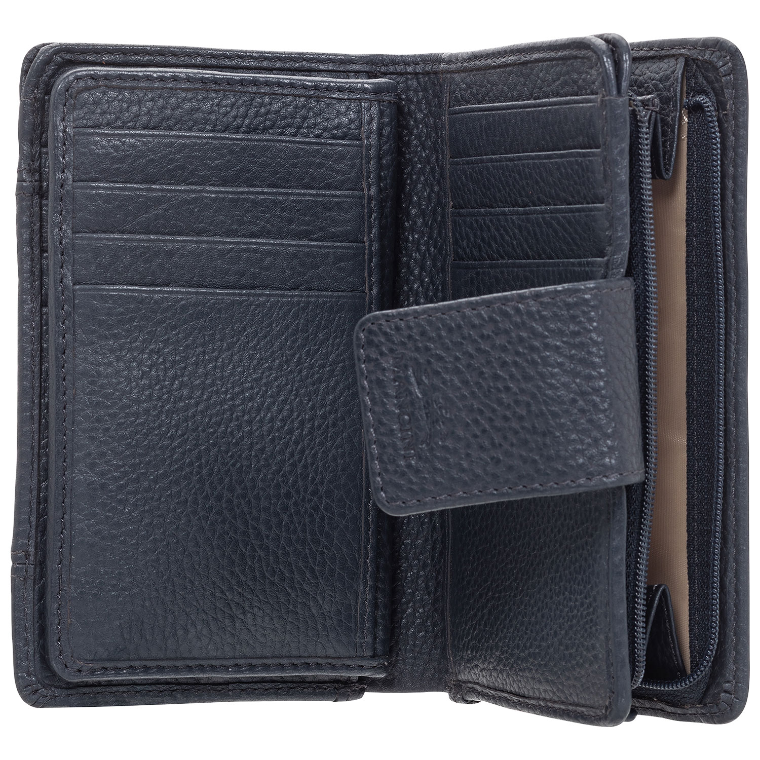 Mancini Pebble RFID Genuine Leather Bi-fold 17-Slot Clutch Wallet - Navy