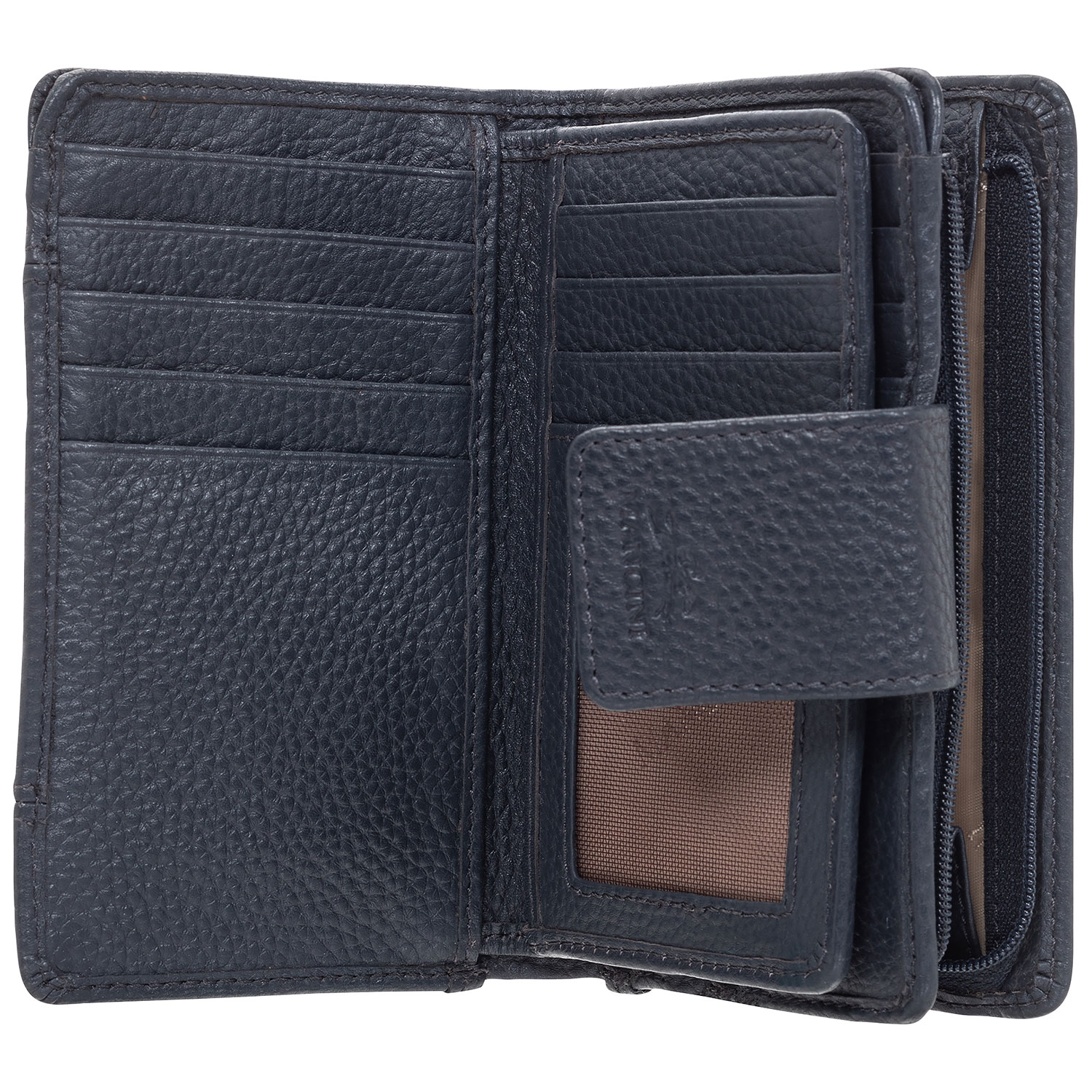 Mancini Pebble RFID Genuine Leather Bi-fold 17-Slot Clutch Wallet - Navy