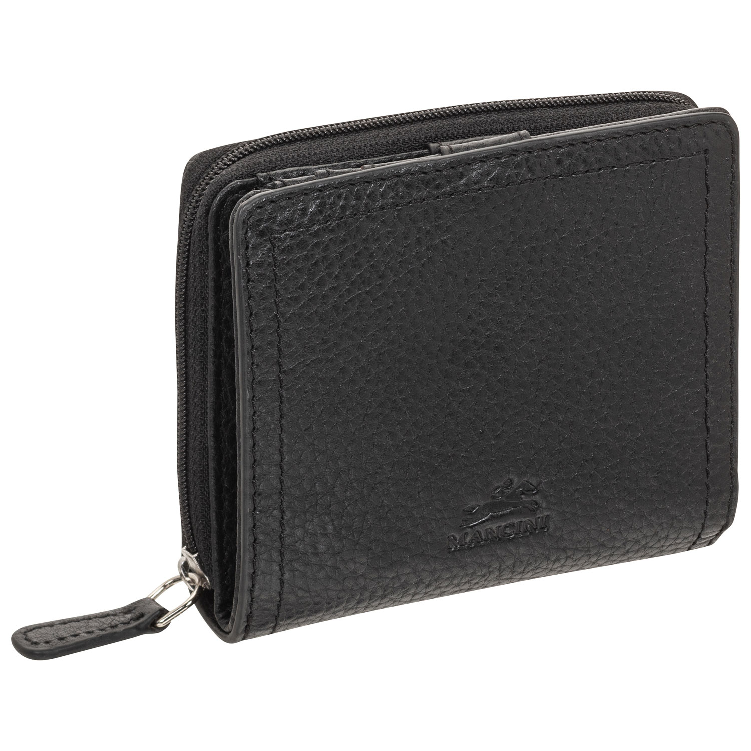 Pochette-portefeuille RFID en cuir véritable à deux volets et 7 fentes Pebble de Mancini - Noir