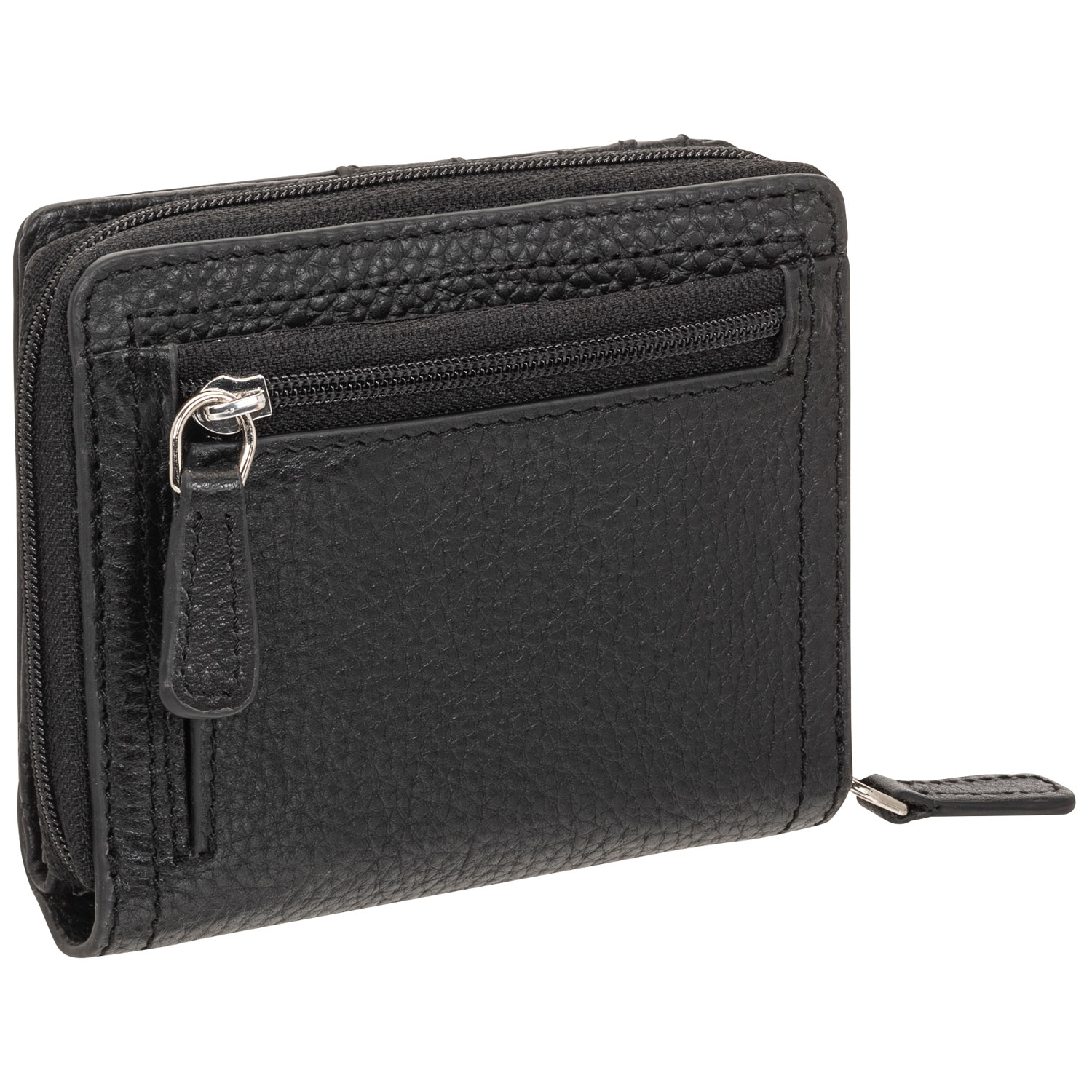 Pochette-portefeuille RFID en cuir véritable à deux volets et 7 fentes Pebble de Mancini - Noir