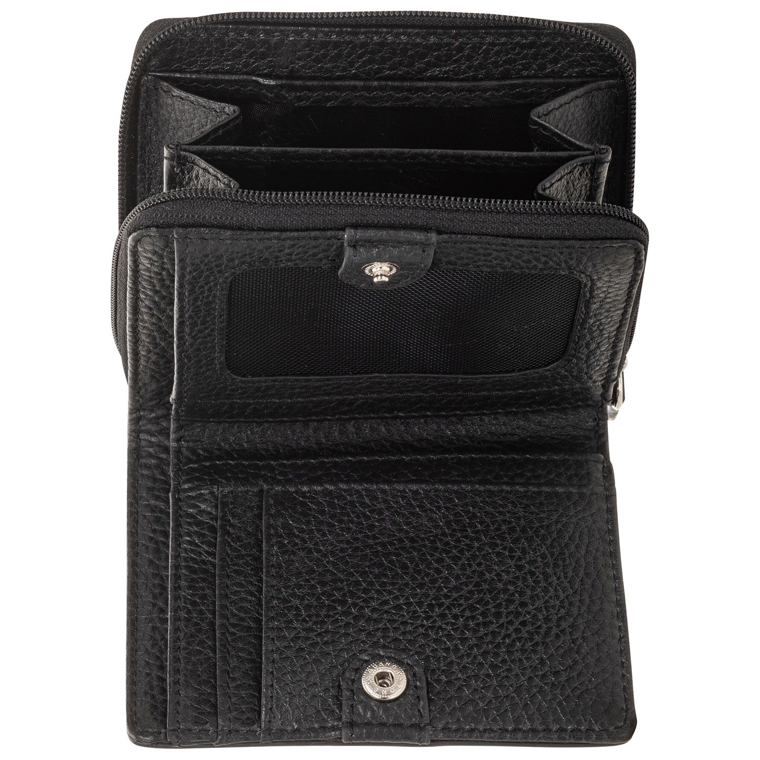 Pochette-portefeuille RFID en cuir véritable à deux volets et 7 fentes Pebble de Mancini - Noir