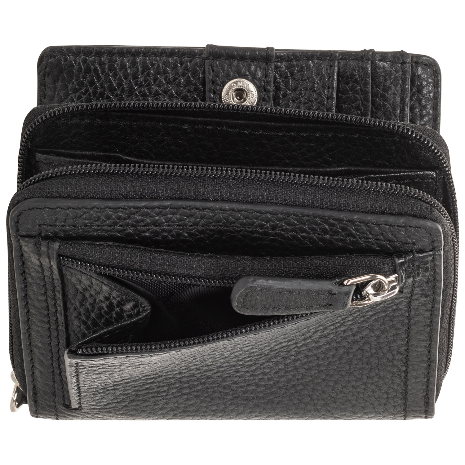 Pochette-portefeuille RFID en cuir véritable à deux volets et 7 fentes Pebble de Mancini - Noir