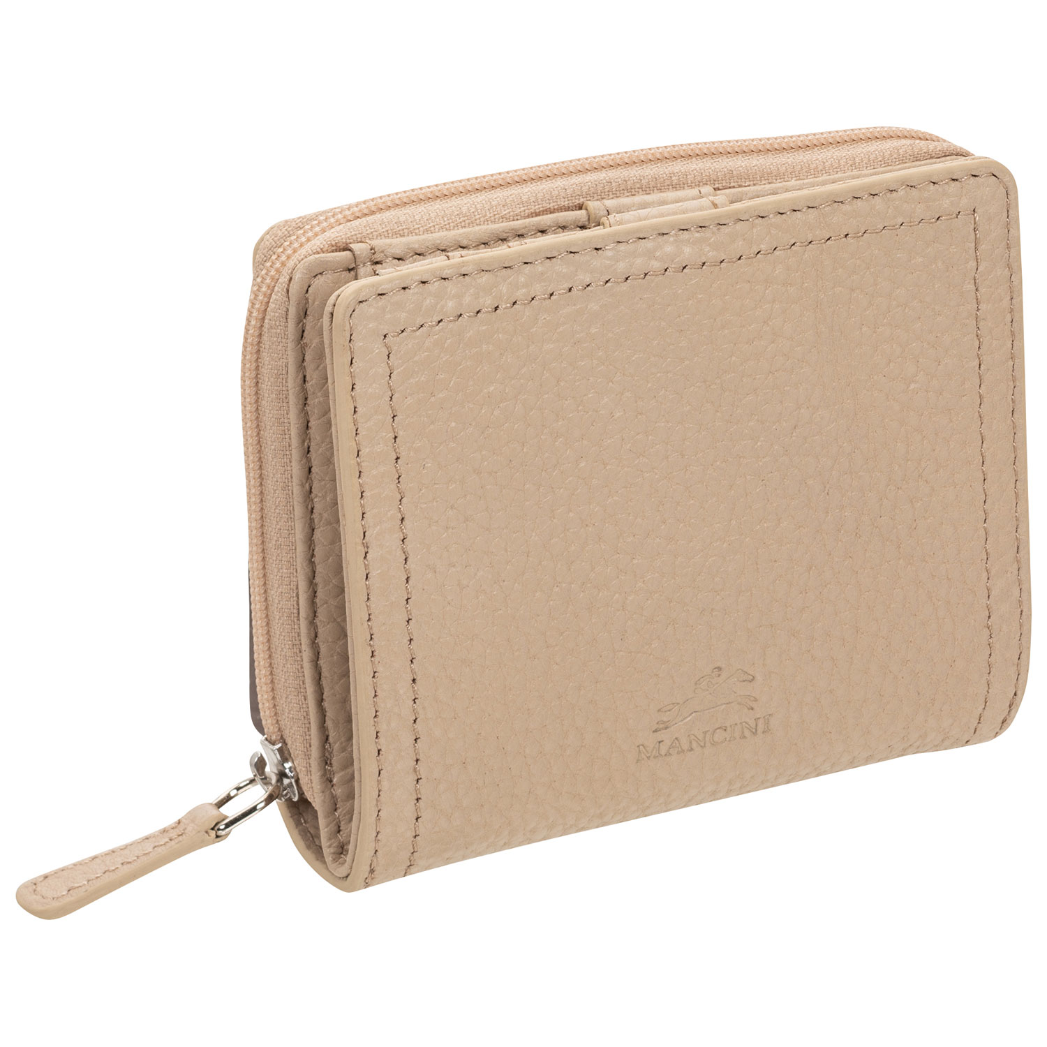 Mancini Pebble RFID Genuine Leather Bi-fold 7-Slot Clutch Wallet - Bone
