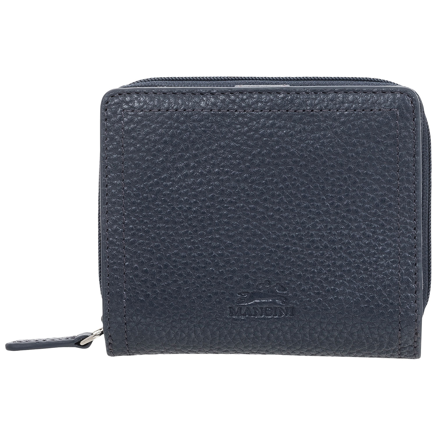 Mancini Pebble RFID Genuine Leather Bi-fold 7-Slot Clutch Wallet - Navy