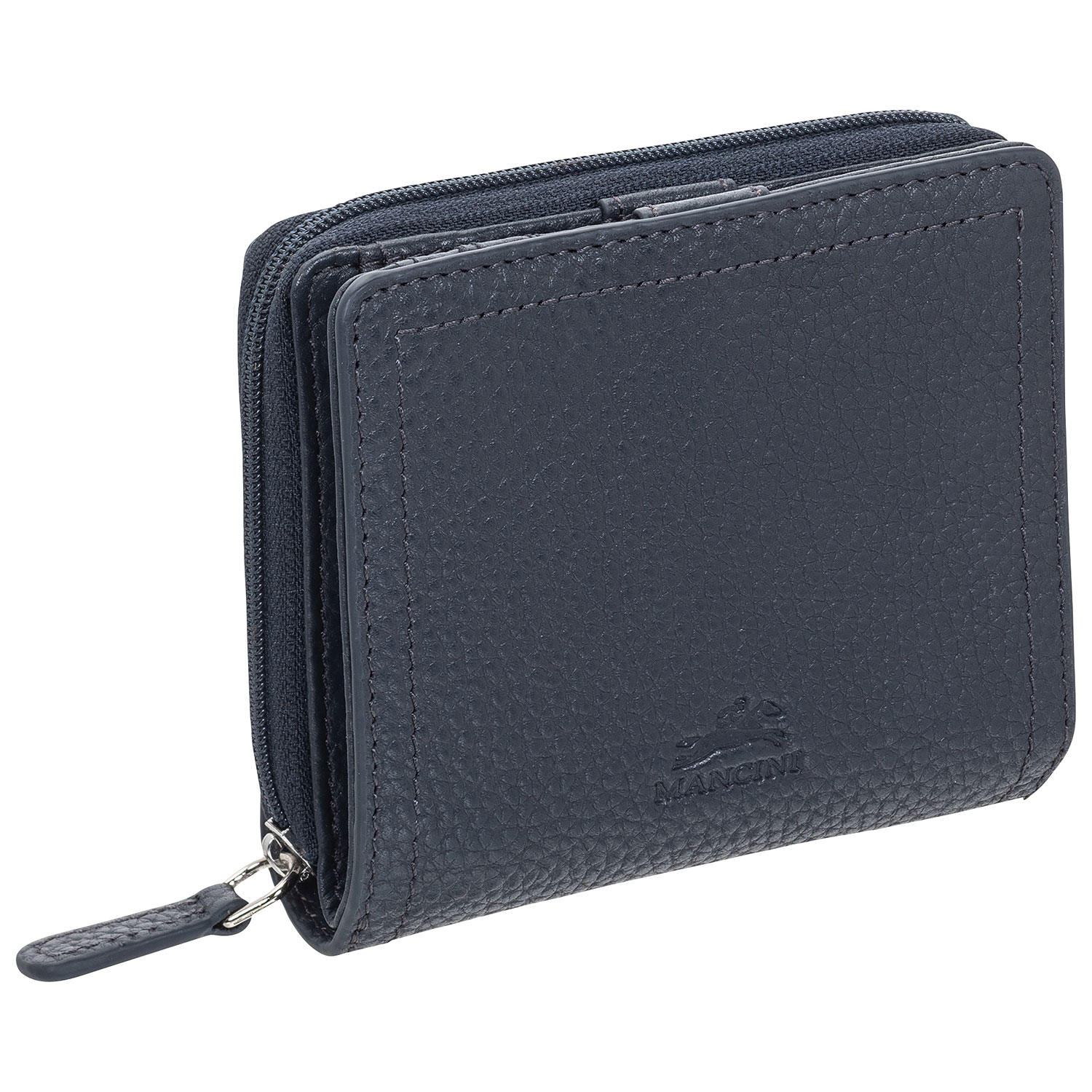 Mancini Pebble RFID Genuine Leather Bi-fold 7-Slot Clutch Wallet - Navy