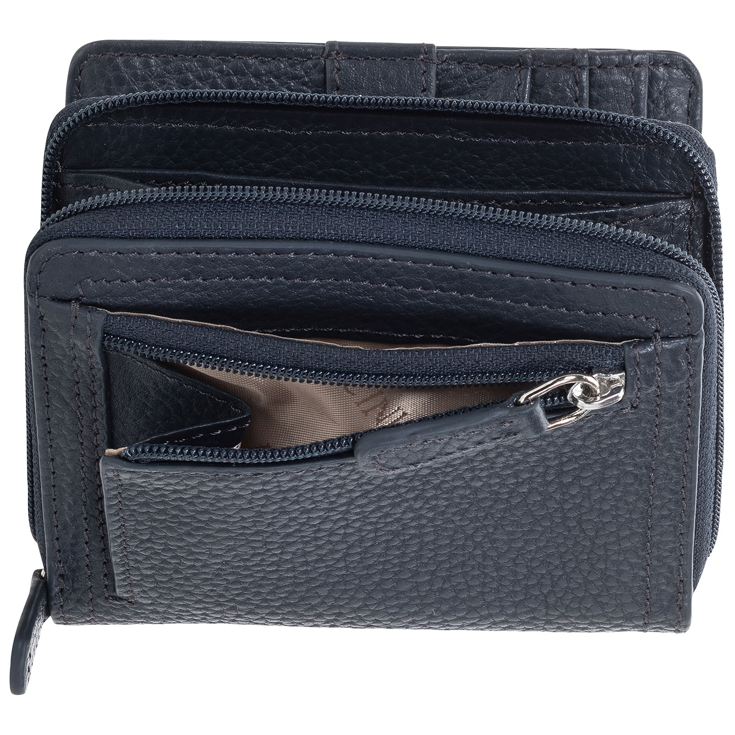 Mancini Pebble RFID Genuine Leather Bi-fold 7-Slot Clutch Wallet - Navy