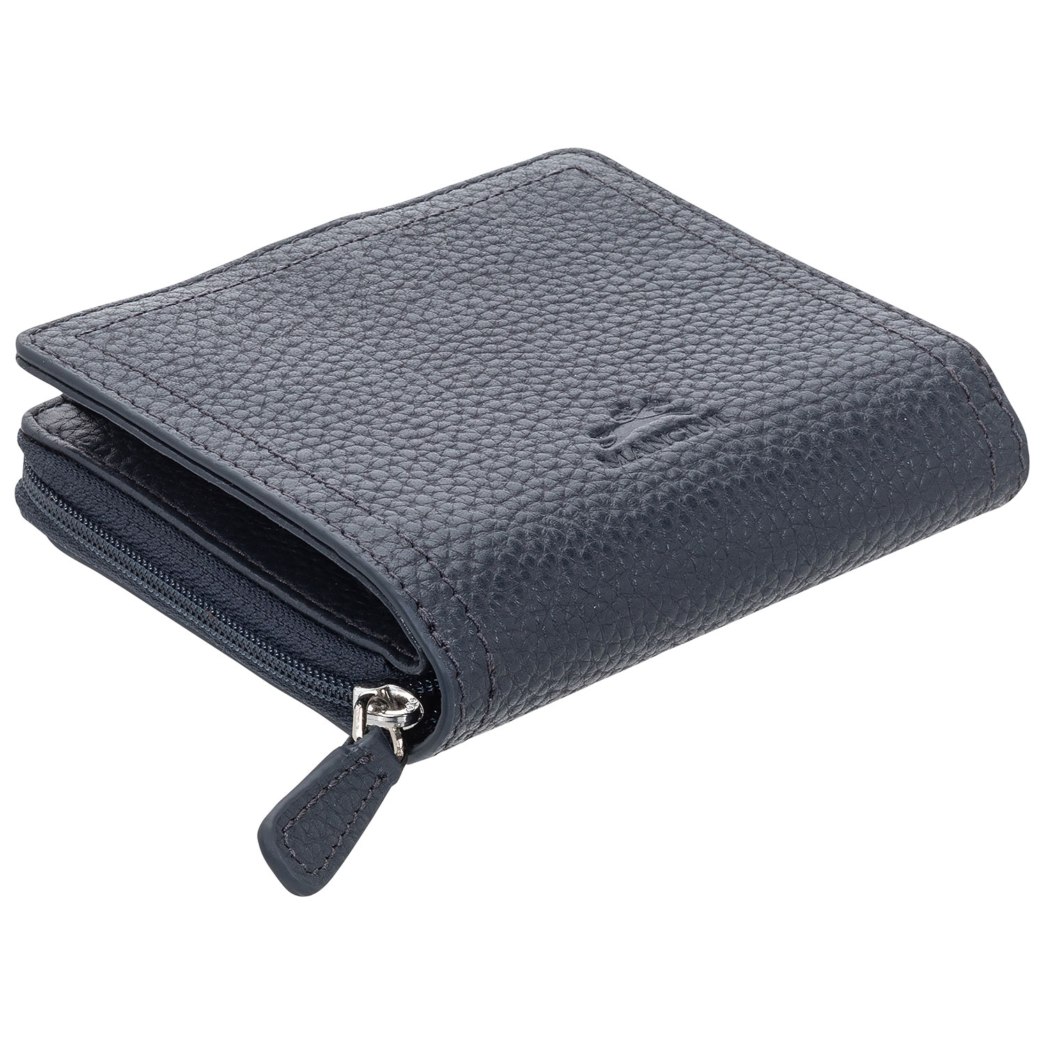 Mancini Pebble RFID Genuine Leather Bi-fold 7-Slot Clutch Wallet - Navy