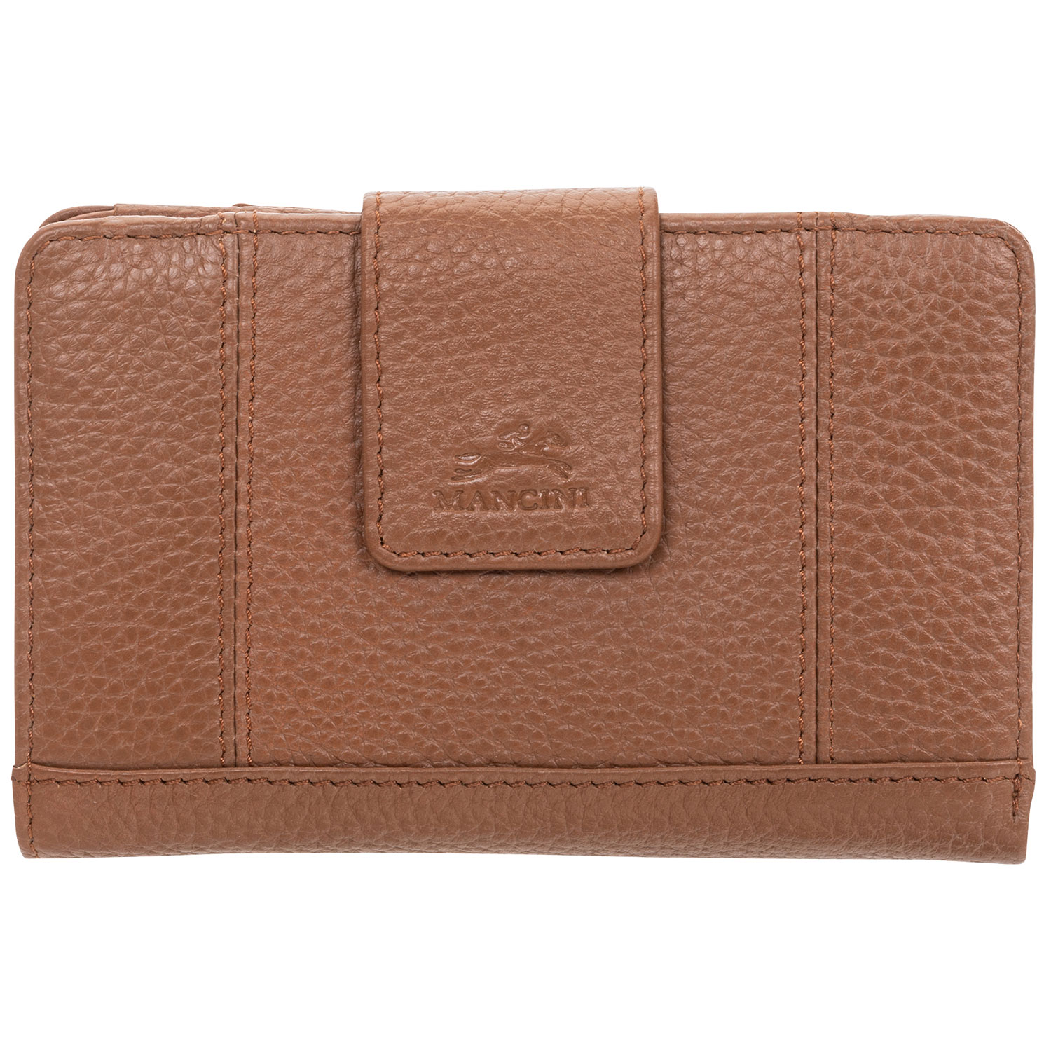Mancini Pebble RFID Genuine Leather Bi-fold 17-Slot Clutch Wallet - Camel