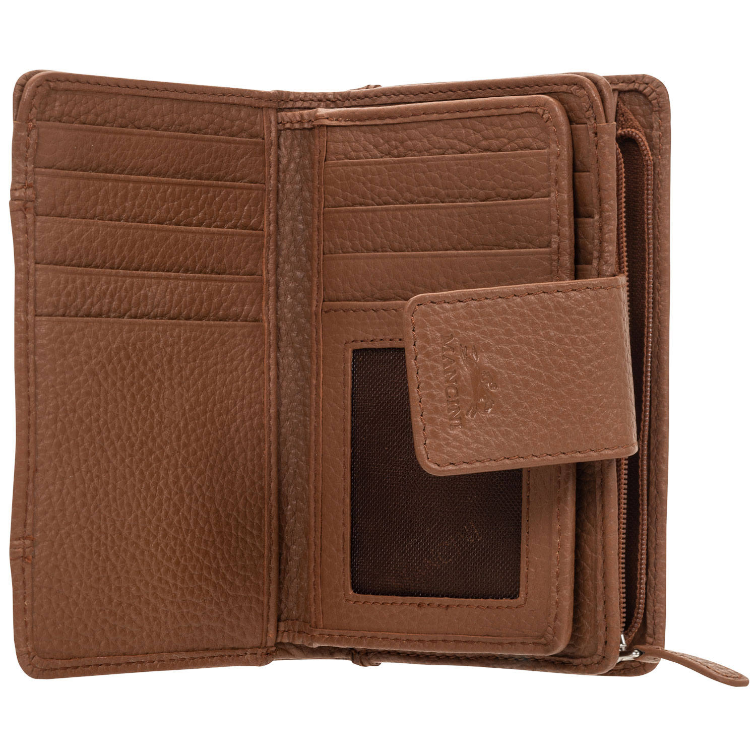 Mancini Pebble RFID Genuine Leather Bi-fold 17-Slot Clutch Wallet - Camel