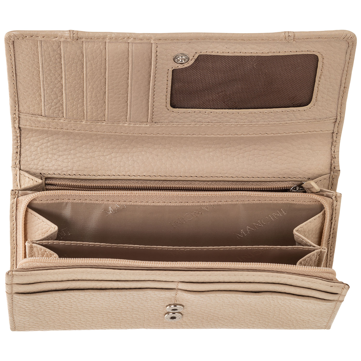 Mancini Pebble RFID Genuine Leather Bi-fold 21-Slot Clutch Wallet - Bone