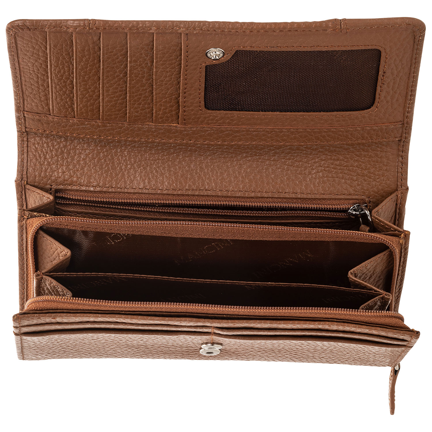 Mancini Pebble RFID Genuine Leather Bi-fold 21-Slot Clutch Wallet - Camel