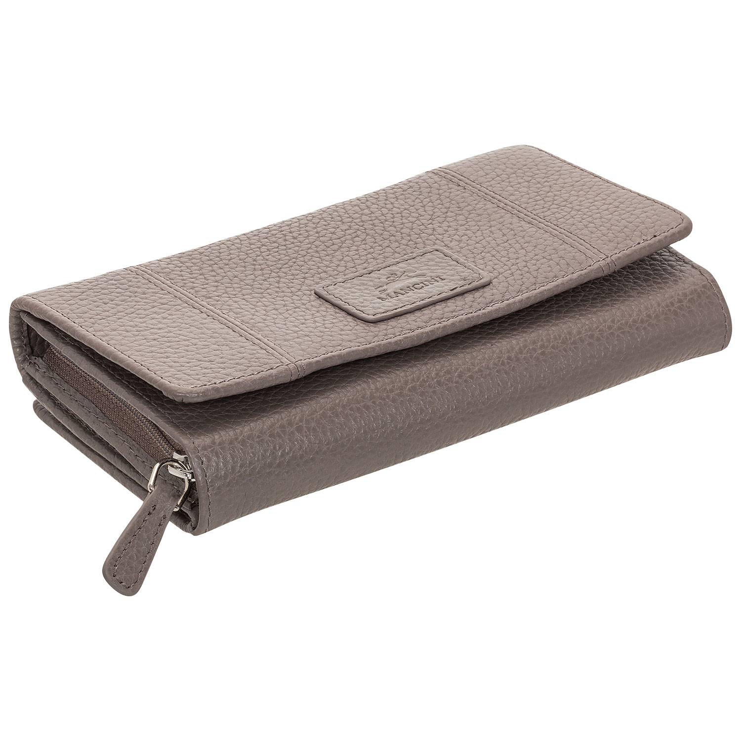 Pochette-portefeuille RFID en cuir véritable à deux volets et 21 fentes Pebble de Mancini - Gris