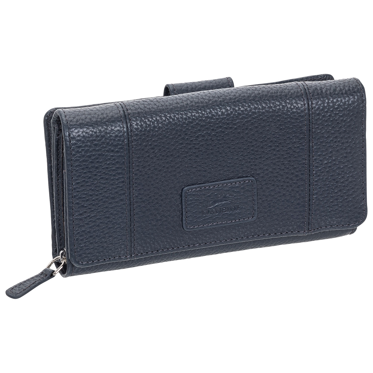 Pochette-portefeuille RFID en cuir véritable à deux volets et 21 fentes Pebble de Mancini - Marine