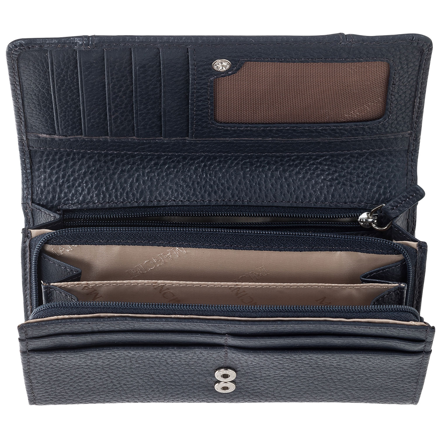 Pochette-portefeuille RFID en cuir véritable à deux volets et 21 fentes Pebble de Mancini - Marine