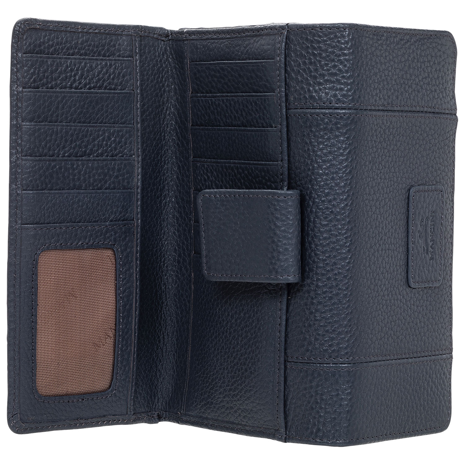 Pochette-portefeuille RFID en cuir véritable à deux volets et 21 fentes Pebble de Mancini - Marine