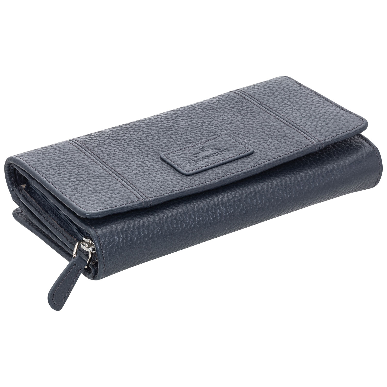 Pochette-portefeuille RFID en cuir véritable à deux volets et 21 fentes Pebble de Mancini - Marine