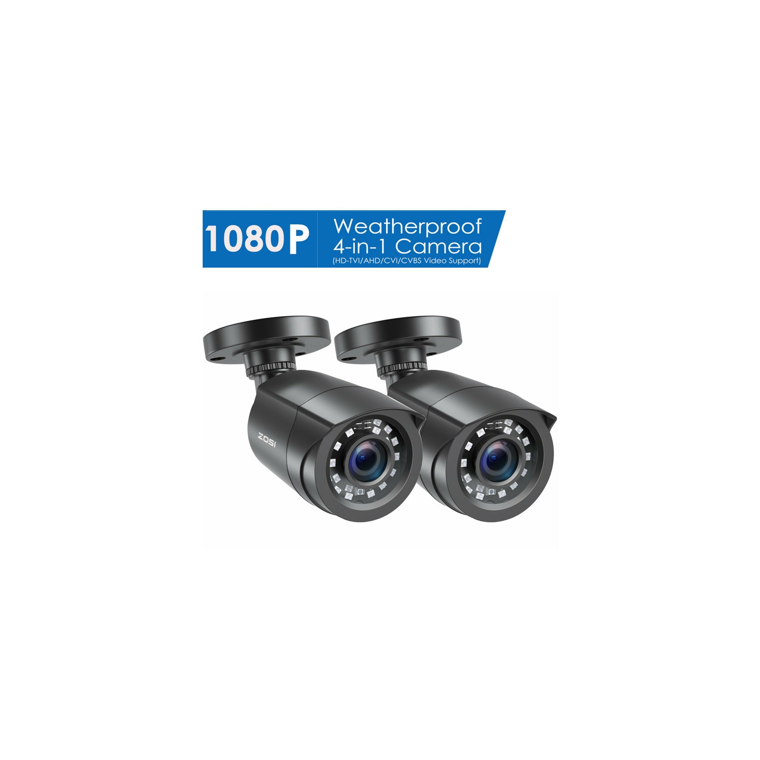 ZOSI Add-on Wired 1080P 2MP HD Hybrid 4-in-1 Bullet Outdoor Analog Security Camera for TVI/CVI/AHD/CVBS DVR Recorder & Surveillance Camera System,