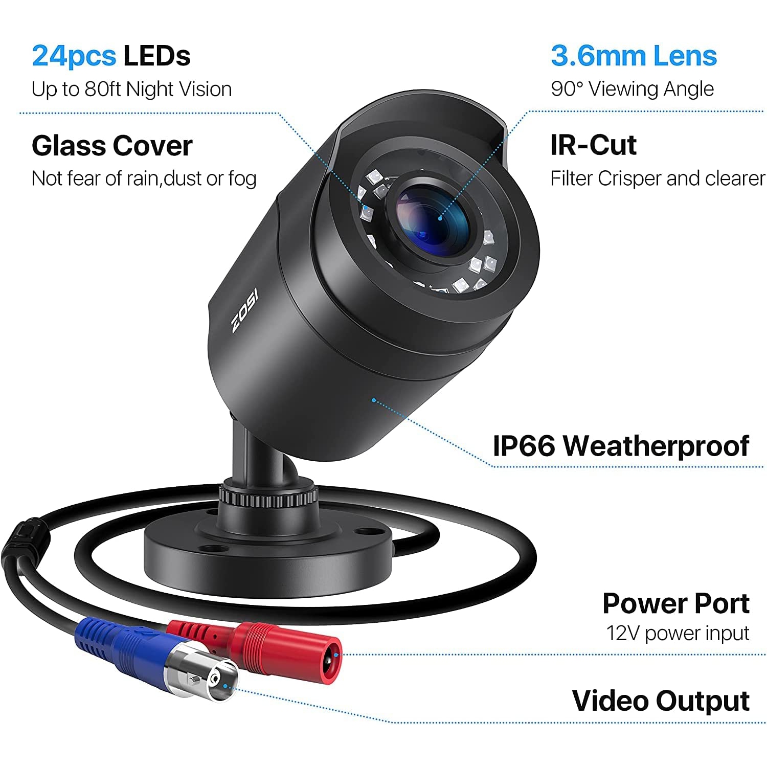 ZOSI Add-on Wired 1080P 2MP HD Hybrid 4-in-1 Bullet Outdoor Analog Security Camera for TVI/CVI/AHD/CVBS DVR Recorder & Surveillance Camera System,