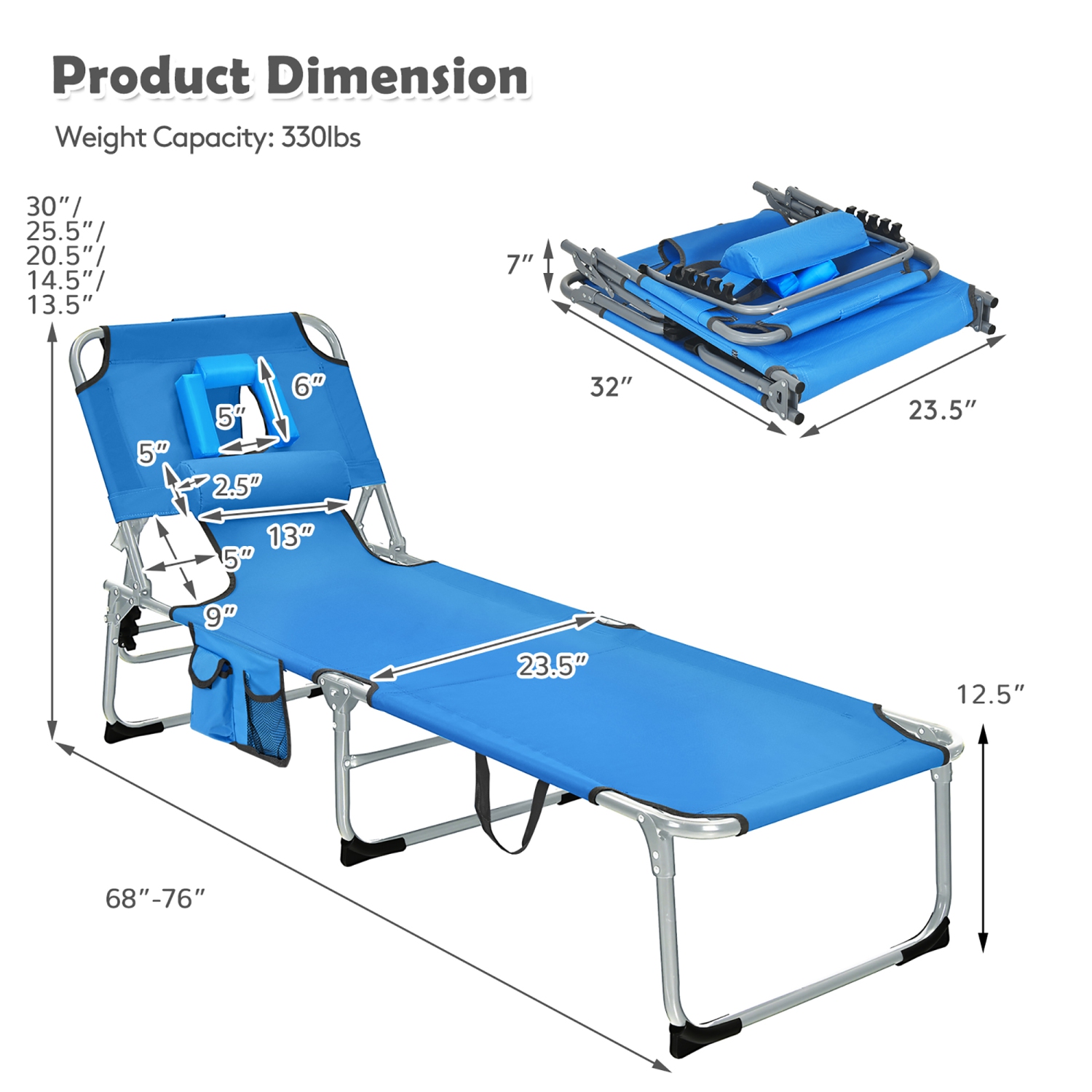 Chaise longue pliante 2 pièces Gymax