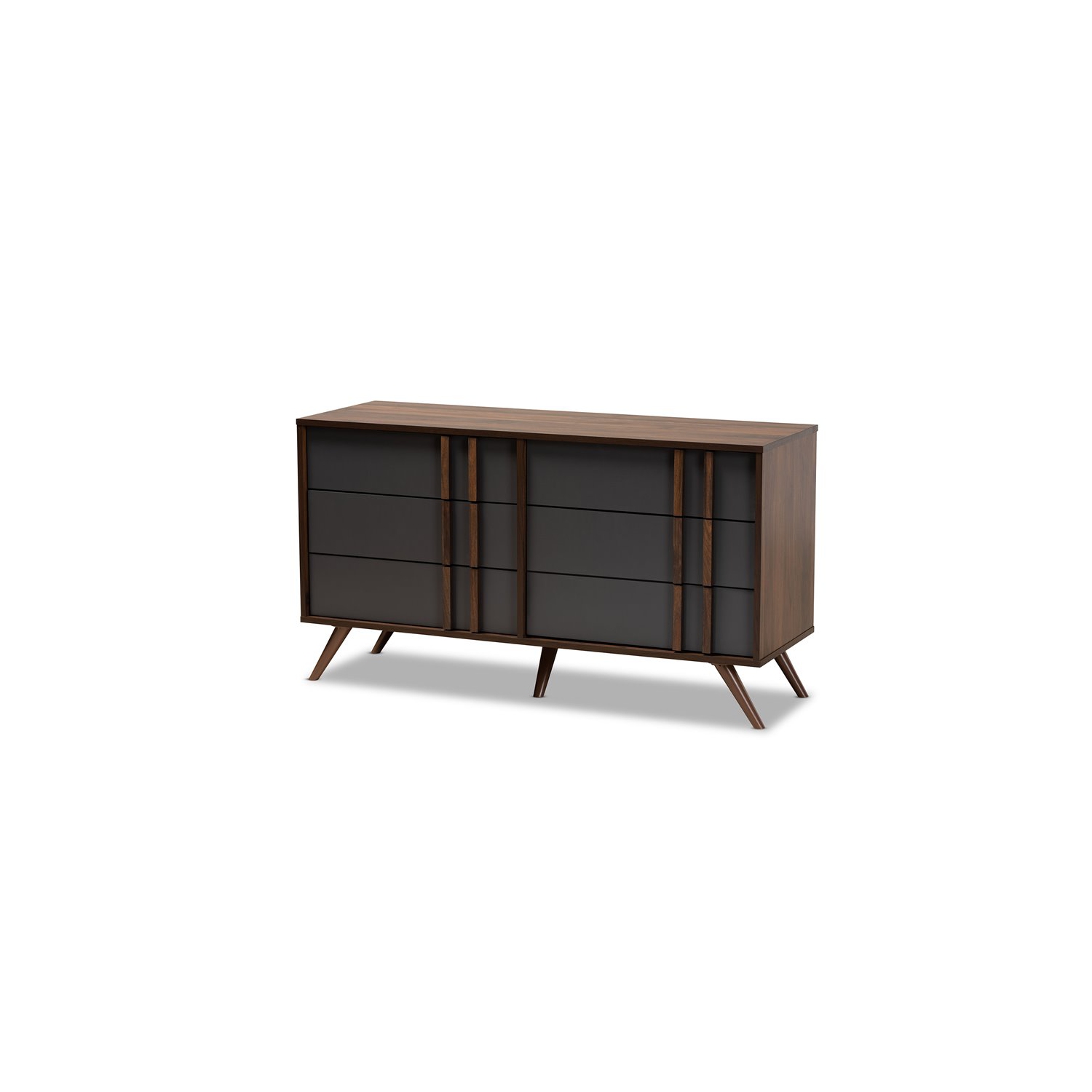 Baxton Studio Naoki Gray and Walnut Finished Wood 6-Drawer Bedroom Dresser