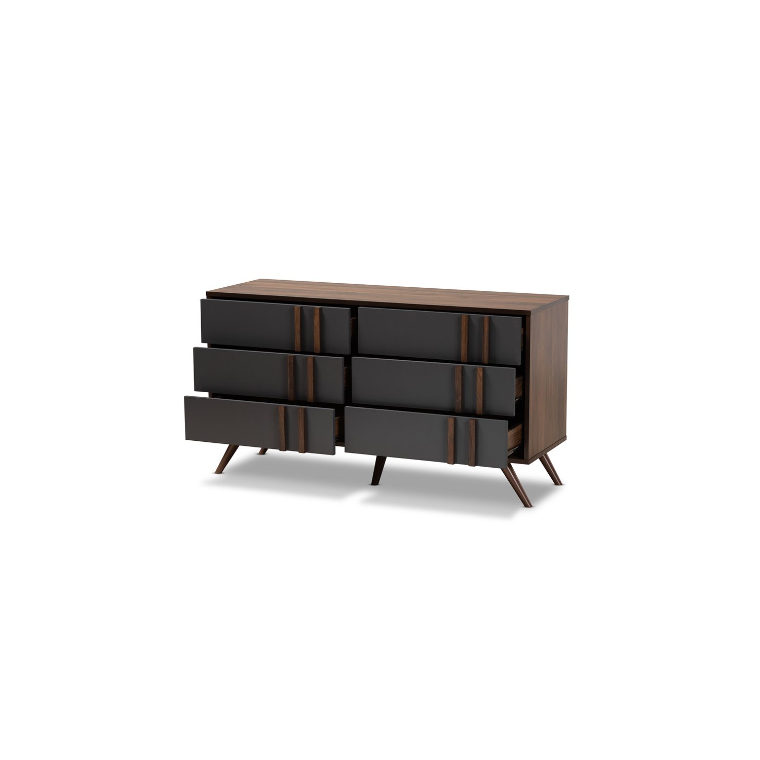 Baxton Studio Naoki Gray and Walnut Finished Wood 6-Drawer Bedroom Dresser