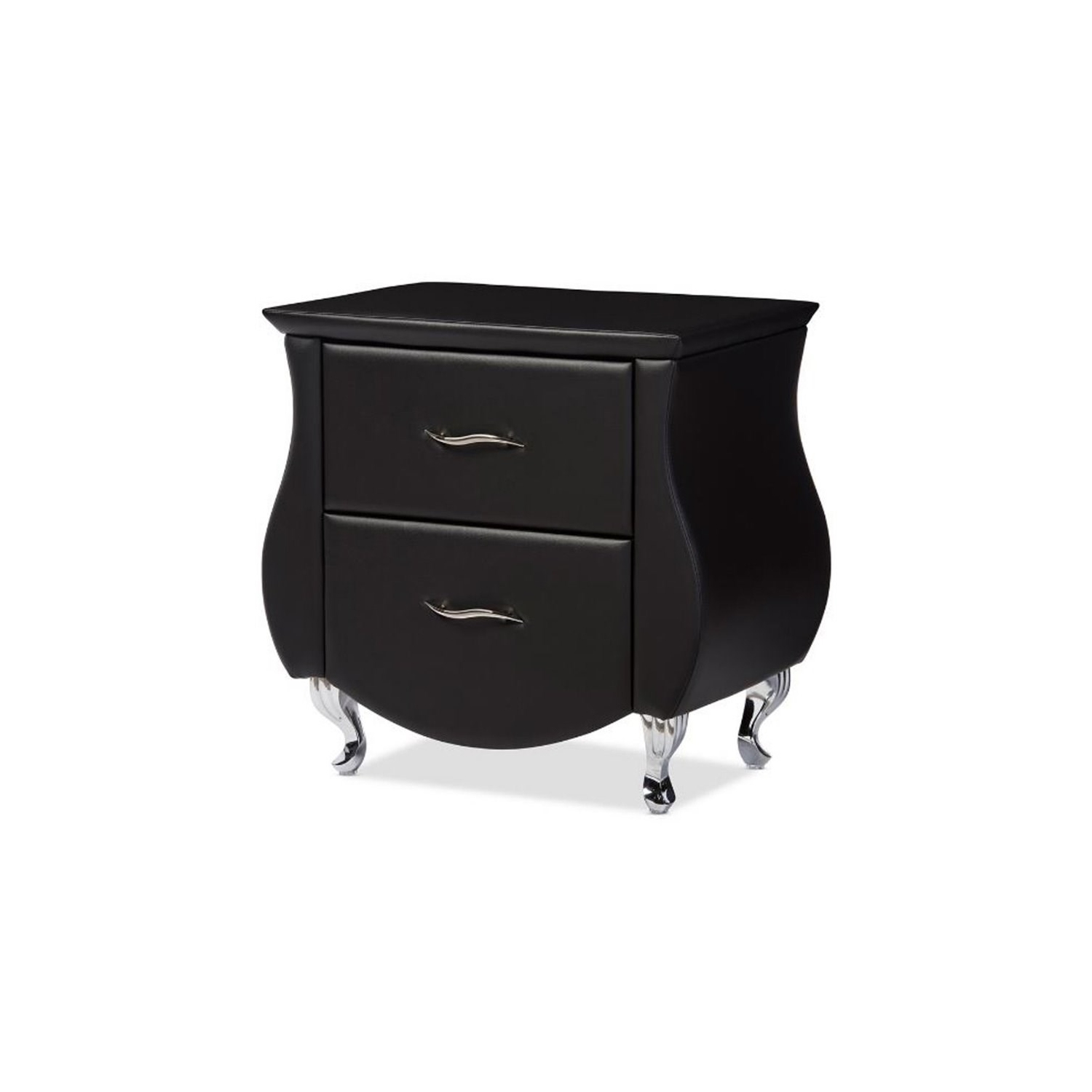 Bowery Hill 2 Drawer Faux Leather Nightstand in Black