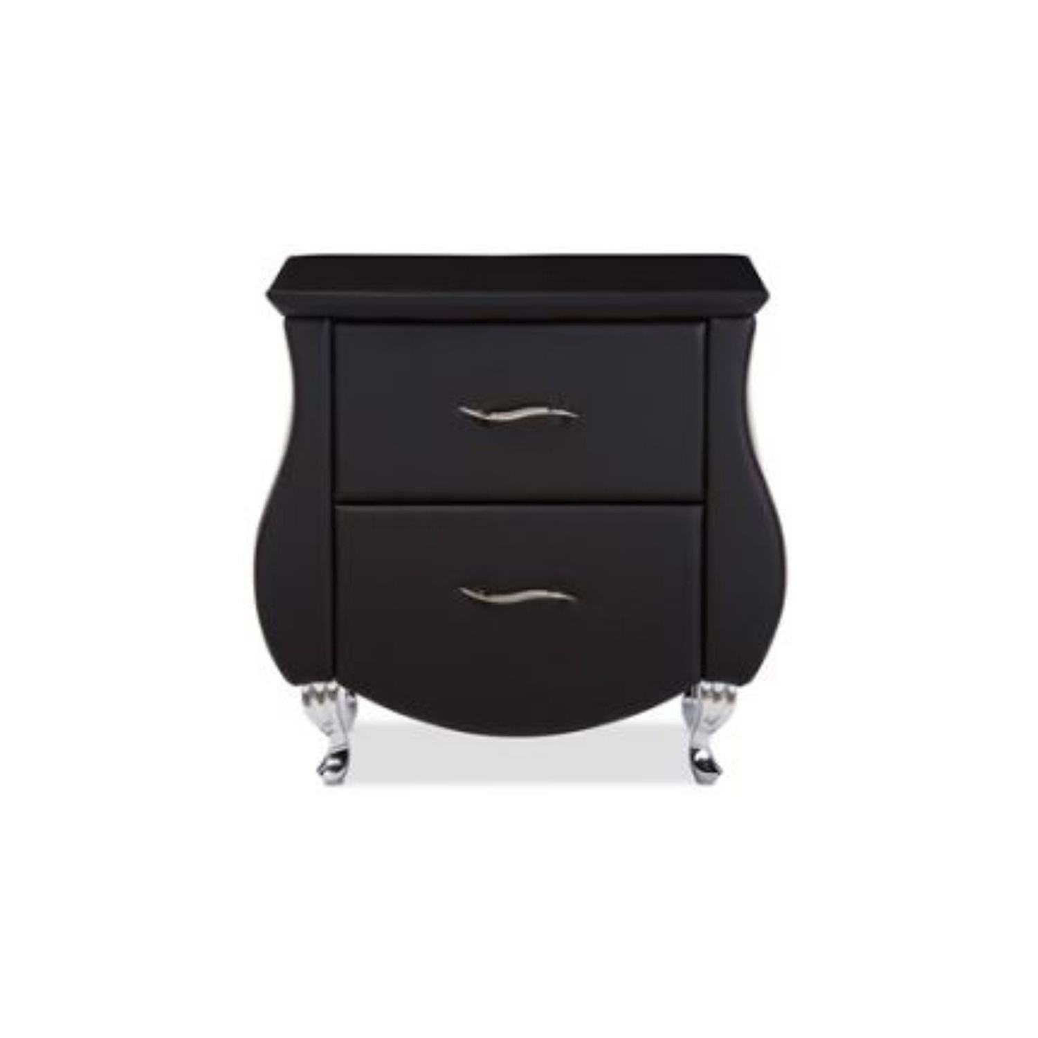 Bowery Hill 2 Drawer Faux Leather Nightstand in Black