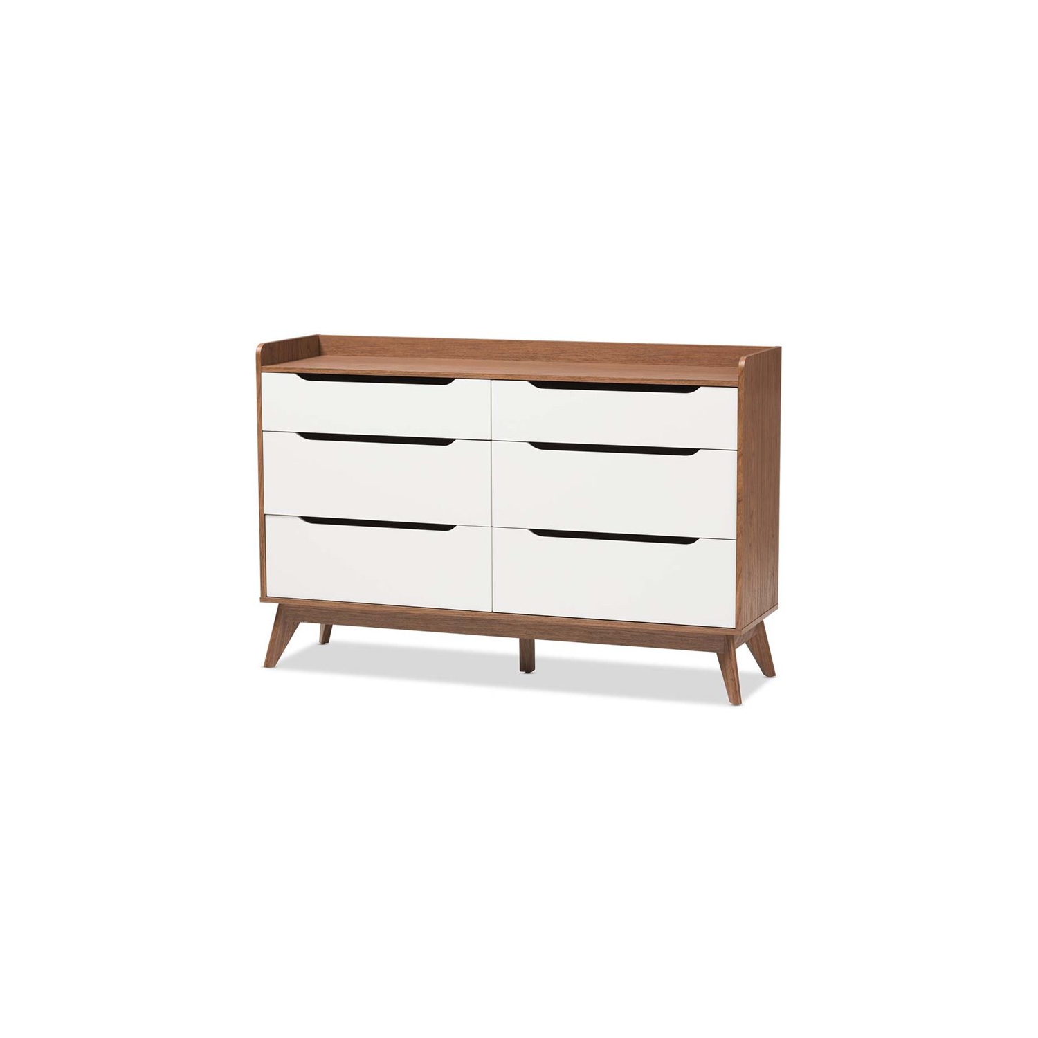 Bowery Hill Mid-century 6 Drawer Double Dresser in White and Walnut