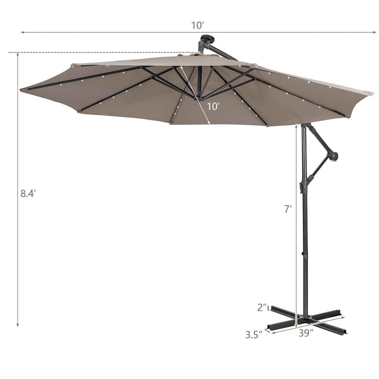 10 Feet Patio Cantilever Umbrella with Tilting System