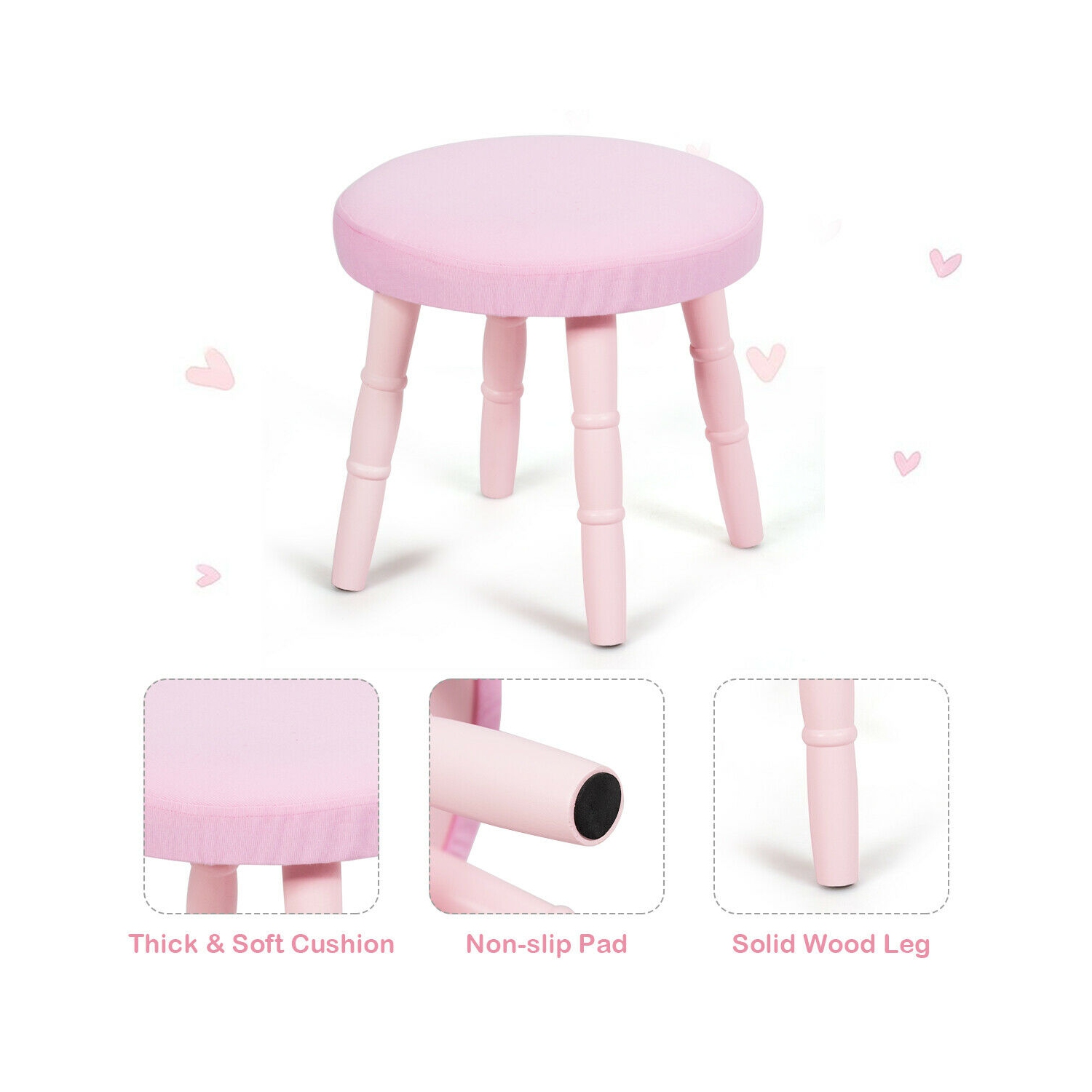 Gymax Vanity Makeup Table & Chair Set Make Up Stool Play Set for Children Pink