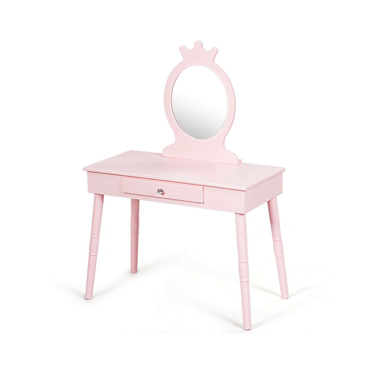 Gymax Vanity Makeup Table & Chair Set Make Up Stool Play Set for Children Pink