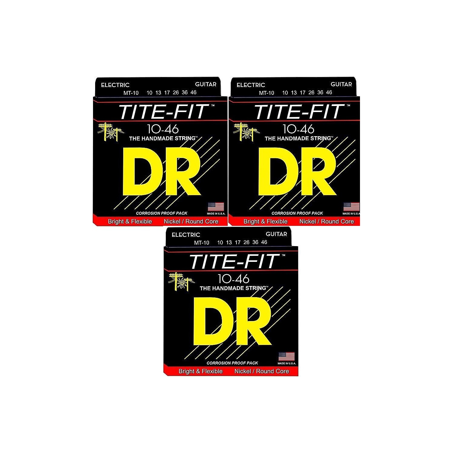 DR Strings Tite-Fit Nickel Plated Electric Guitar Strings, Medium 10-46, 3-Pack (MT-10-3PK)