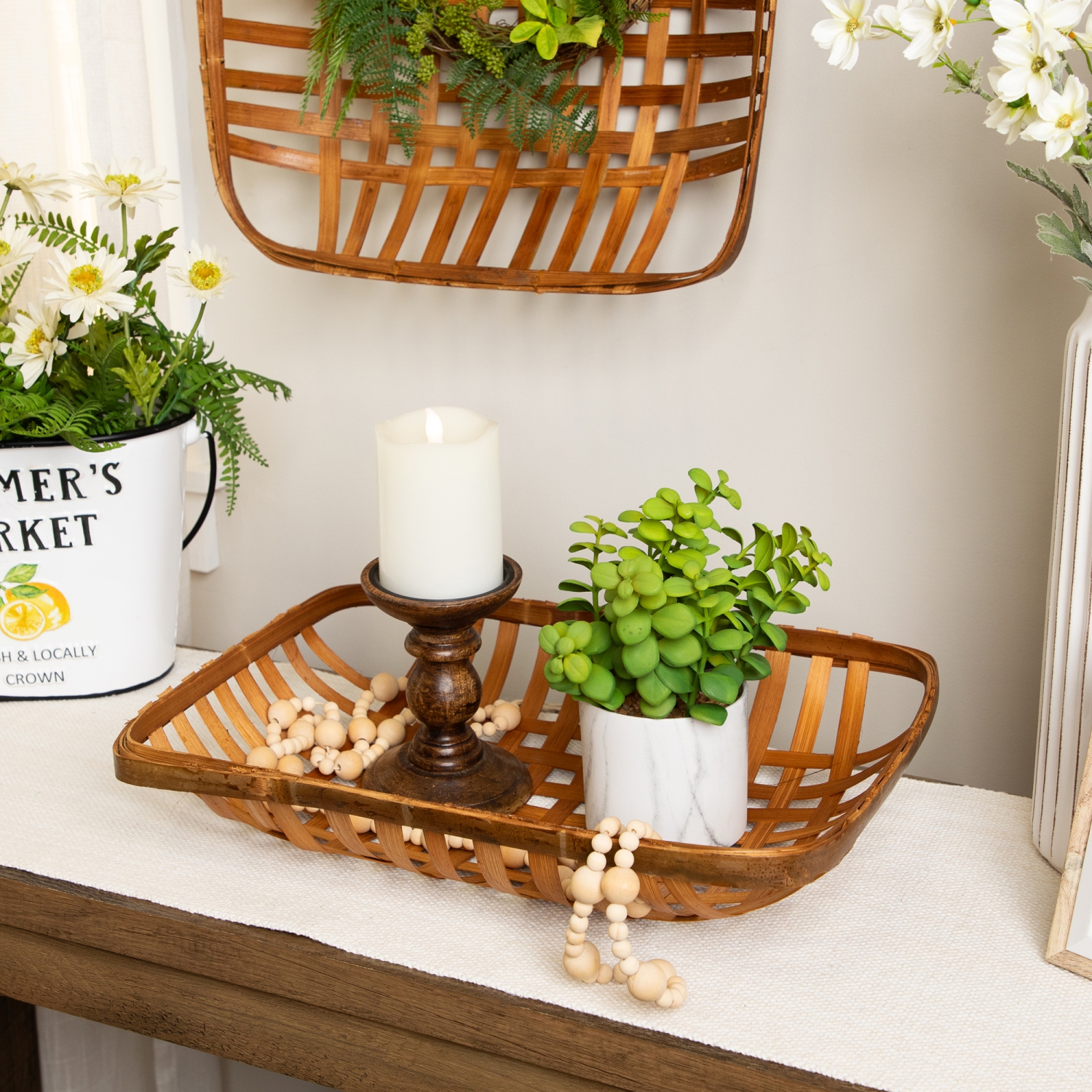 Rectangular Lattice Tobacco Baskets - Brown - Set of 3