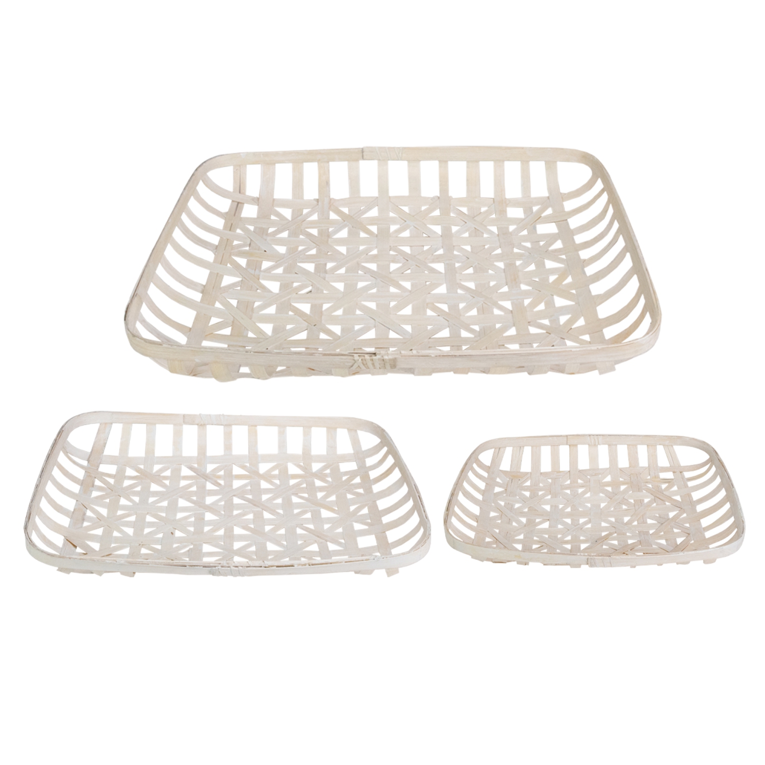 Rectangular Lattice Tobacco Baskets - White - Set of 3