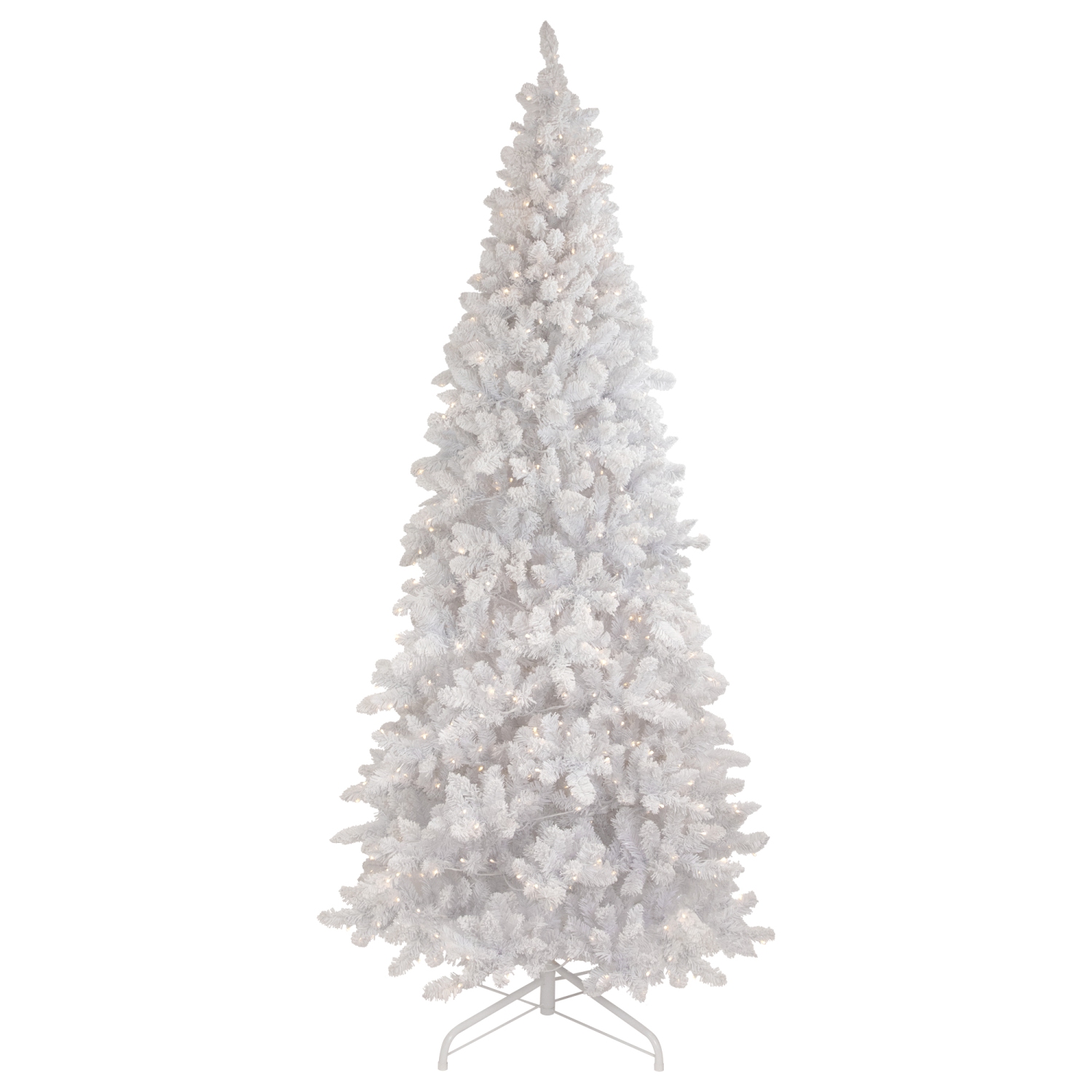 Sapin de Noël artificiel de 9 pi en pin blanc floqué et illuminé, lumières à DEL blanc chaud